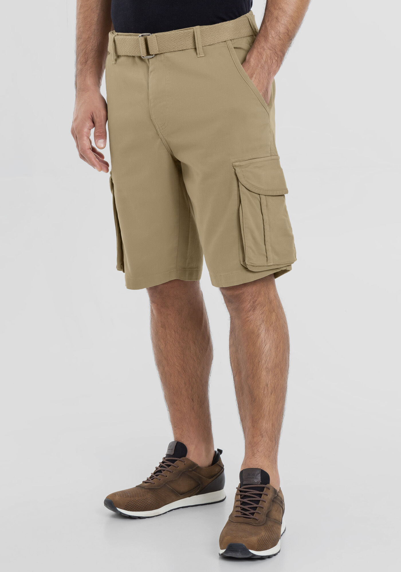 Bermuda Sarja Reta Cargo com Cinto, CAQUI RAIZ, large.