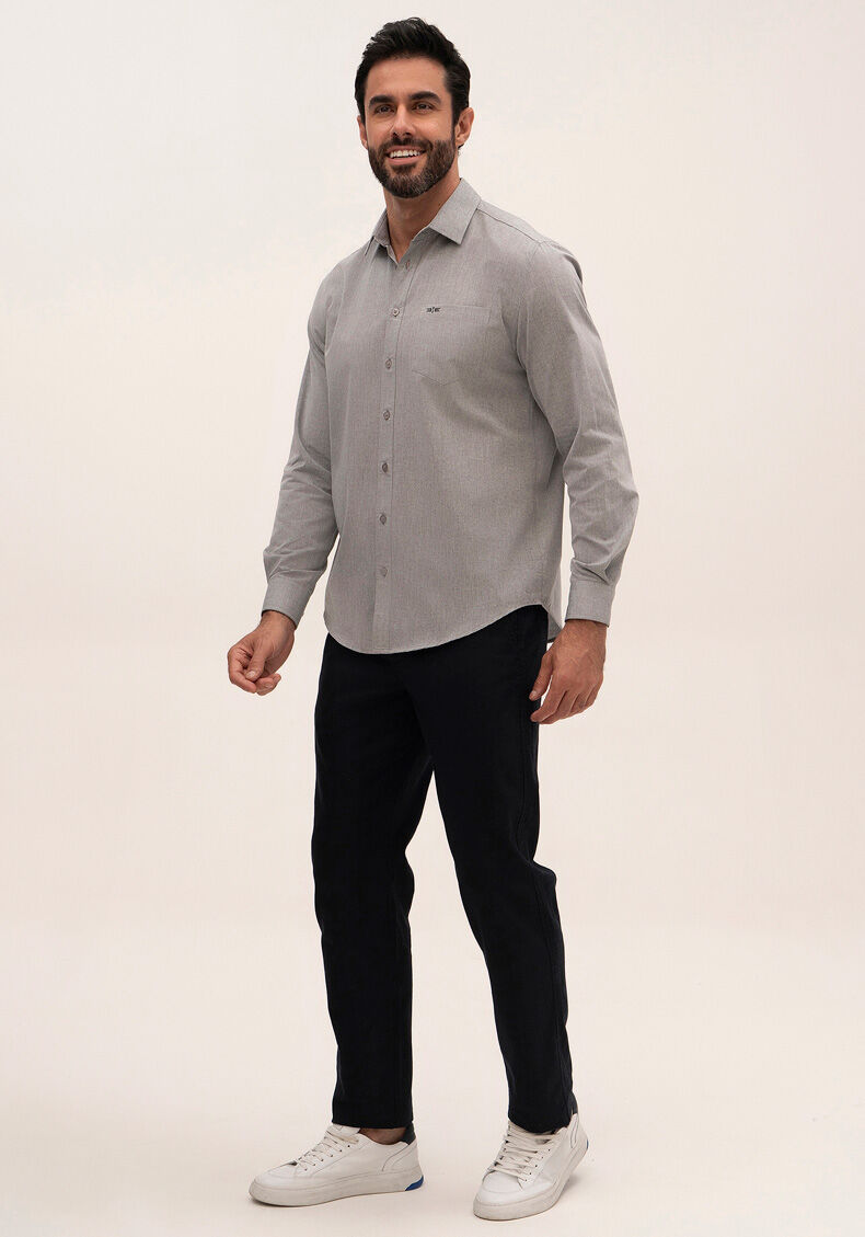 Camisa Masculina Comfort Cinza com Bolso, CINZA, large.