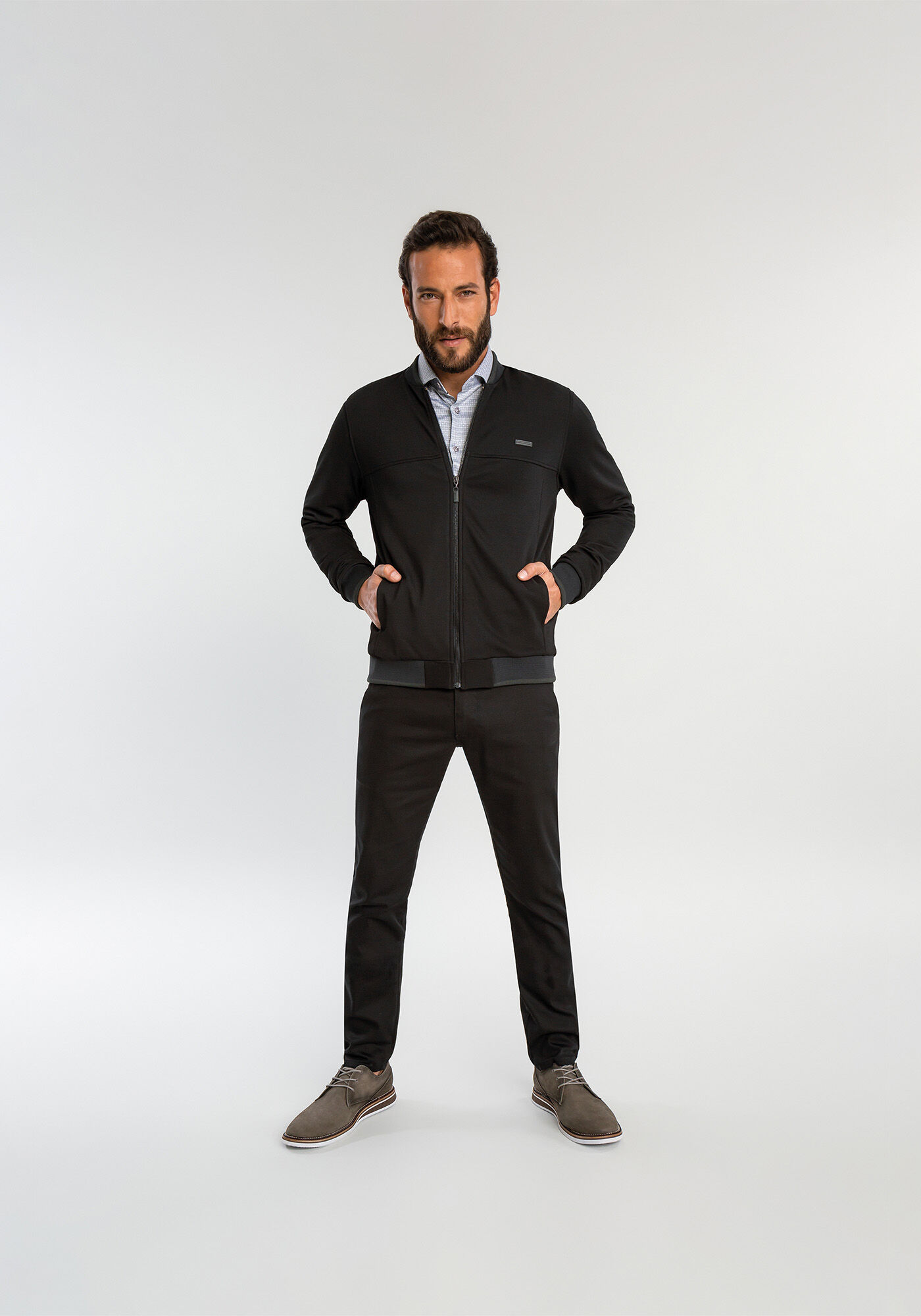 Camisa Gola Italiana Jacquard Slim Fit, , large.