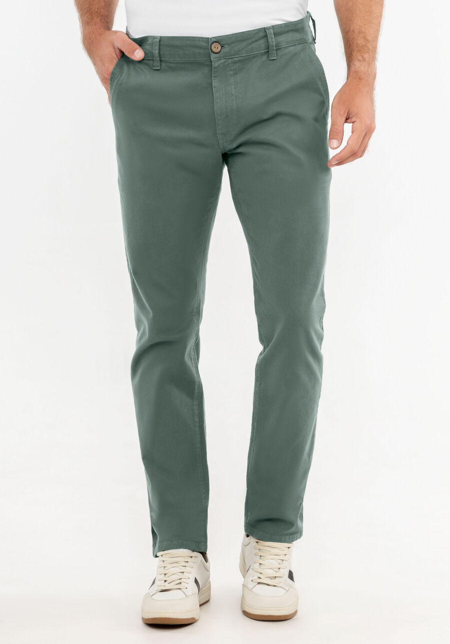 Calça Slim Turbofan Em Sarja Com Elastano, VERDE FURIA. Calça Slim Turbofan Em Sarja Com Elastano, VERDE FURIA, large.