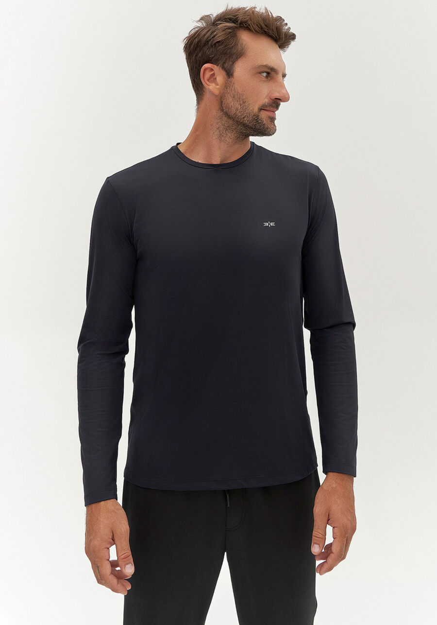 Camiseta De Mangas Longas Masculina Com Proteção Solar, PRETO REATIVO. Camiseta De Mangas Longas Masculina Com Proteção Solar, PRETO REATIVO, large.