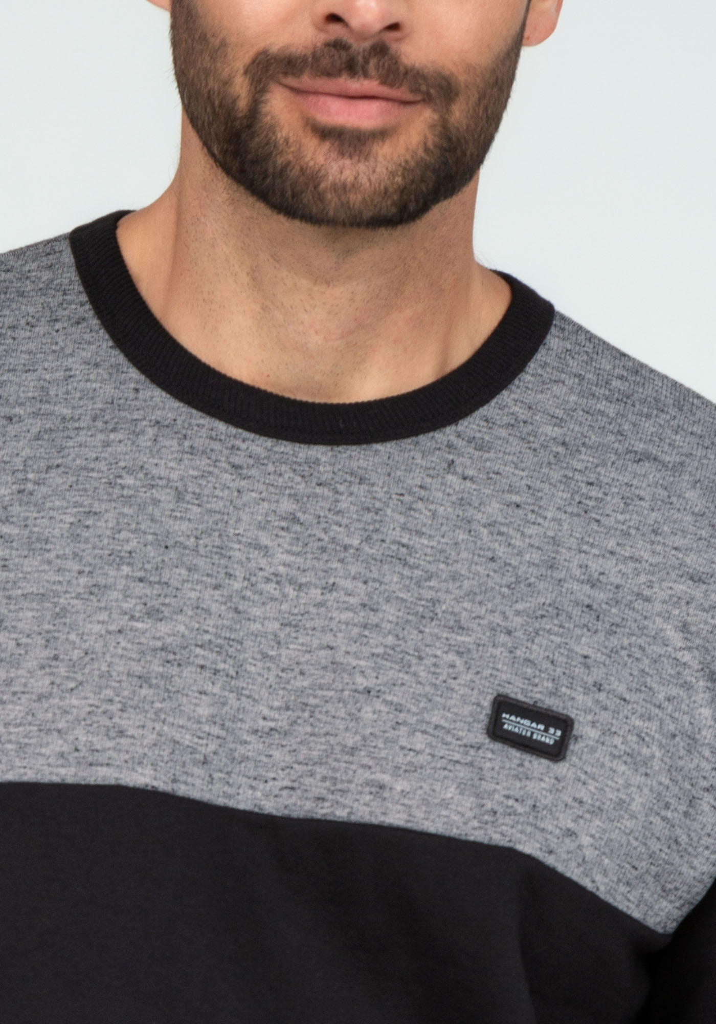 Blus&atilde;o em Moletom Bicolor, PRETO REATIVO, large.