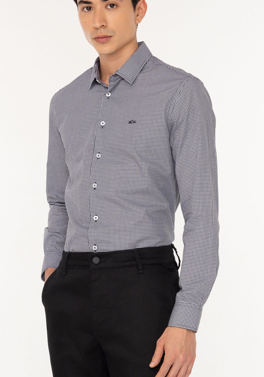 Camisa Masculina De Mangas Longas Slim Fit Com Fio Egípcio, PRETO. Camisa Masculina De Mangas Longas Slim Fit Com Fio Egípcio, PRETO, large.
