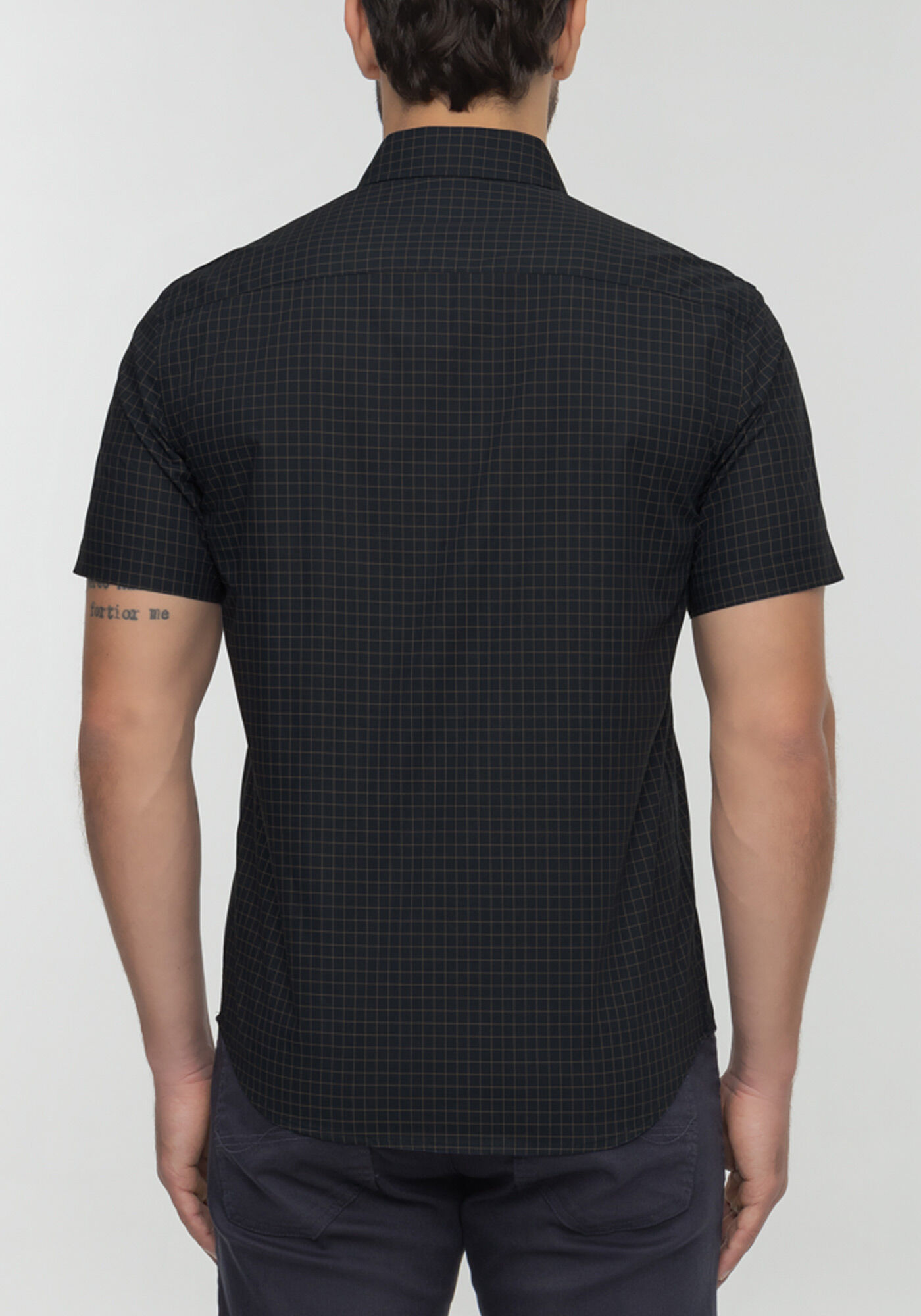 Camisa Masculina De Mangas Curtas Slim Fit Em Tecido Plano, MARINHO, large.