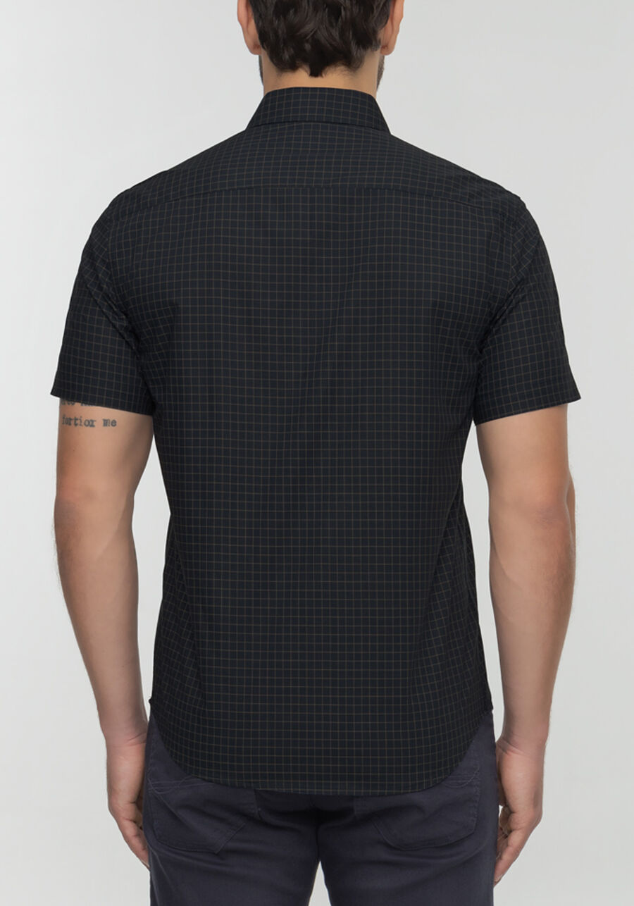 Camisa Masculina De Mangas Curtas Slim Fit Em Tecido Plano, MARINHO. Camisa Masculina De Mangas Curtas Slim Fit Em Tecido Plano, MARINHO, large.