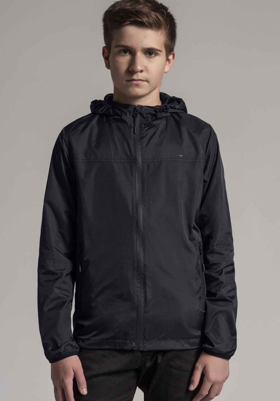 Jaqueta Juvenil Corta Vento com Capuz, PRETO REATIVO. Jaqueta Juvenil Corta Vento com Capuz, PRETO REATIVO, large.