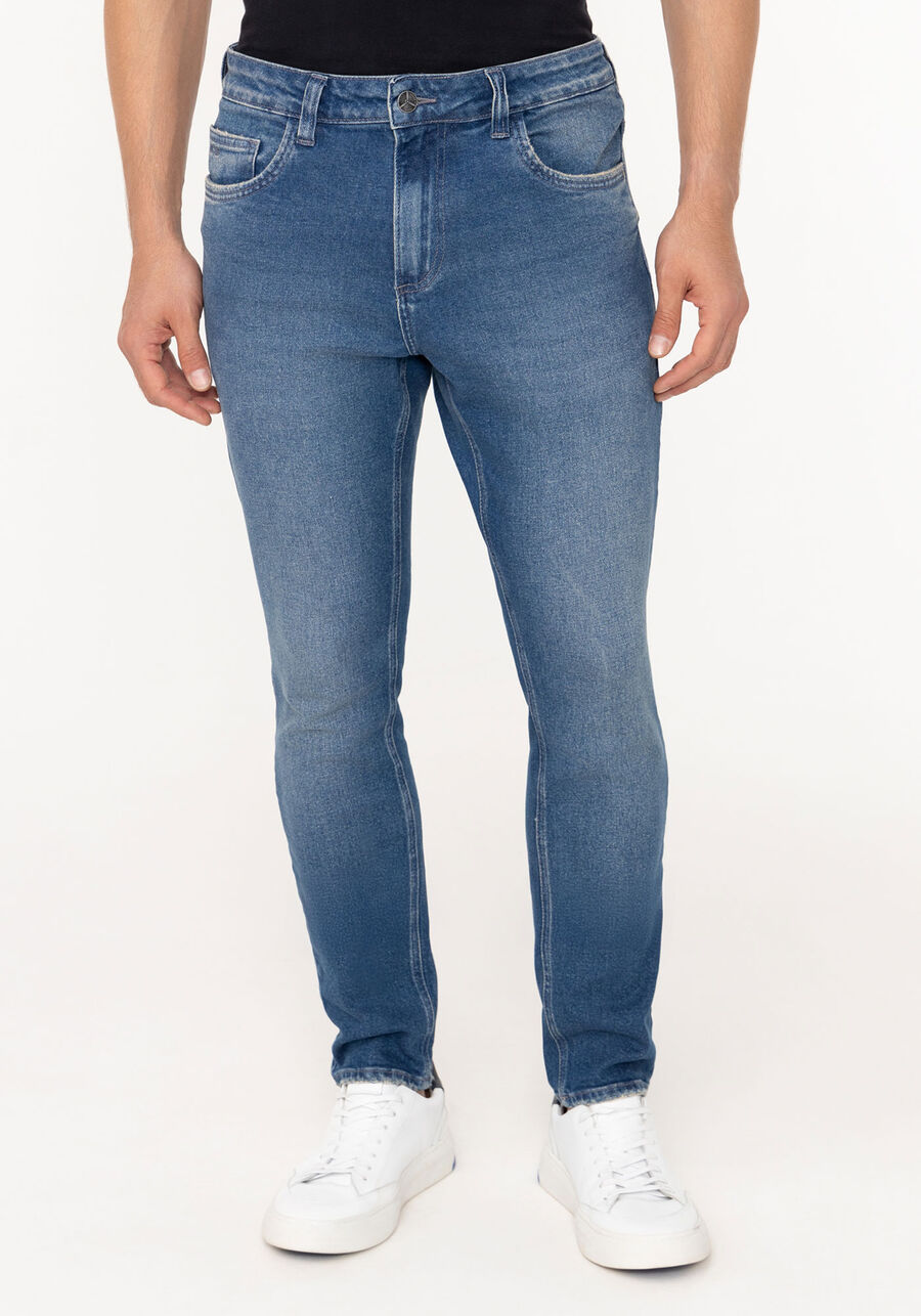 Calça Skinny Jeans Com Elastano E Bolsos Masculina, JEANS. Calça Skinny Jeans Com Elastano E Bolsos Masculina, JEANS, large.
