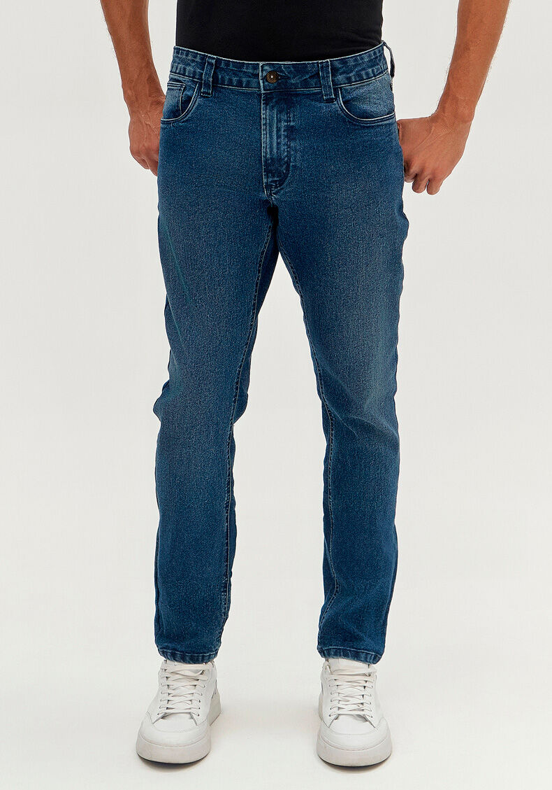 Cal&ccedil;a Jeans Masculina Skinny M&eacute;dia Estonada, JEANS, large.