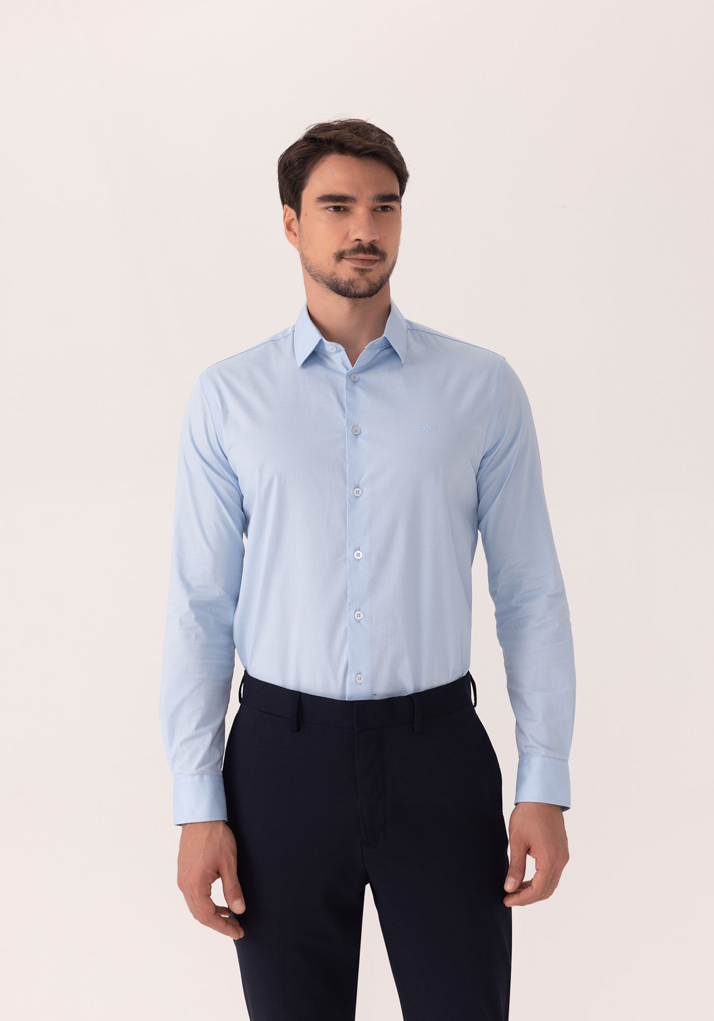 Camisa De Mangas Longas Em Algod&atilde;o Mercerizado Com Elastano, AZUL BRIGHT, large.