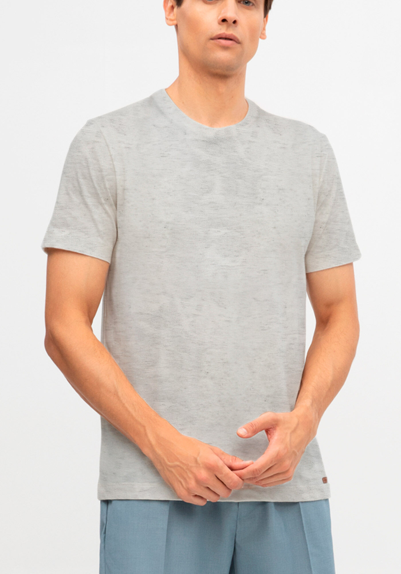 Camiseta Masculina em Malha Linho, BRANCO OFF WHITE, large.