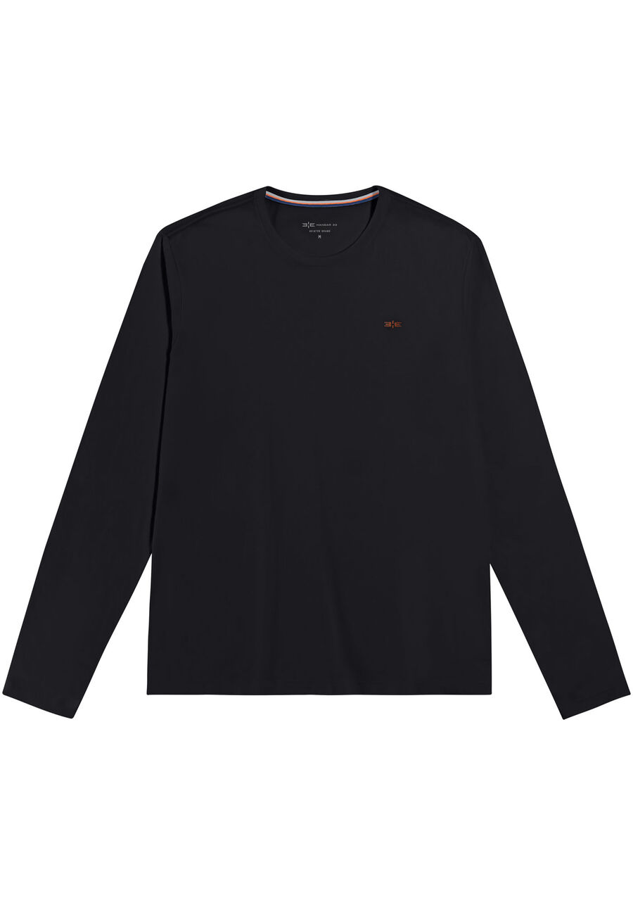 Camiseta Manga Longa Masculina em Malha Básica, PRETO REATIVO. Camiseta Manga Longa Masculina em Malha Básica, PRETO REATIVO, large.