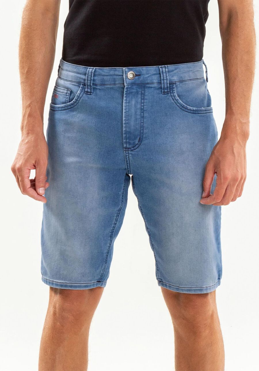 Bermuda Jeans Masculina Reta com Elastano, JEANS, large.