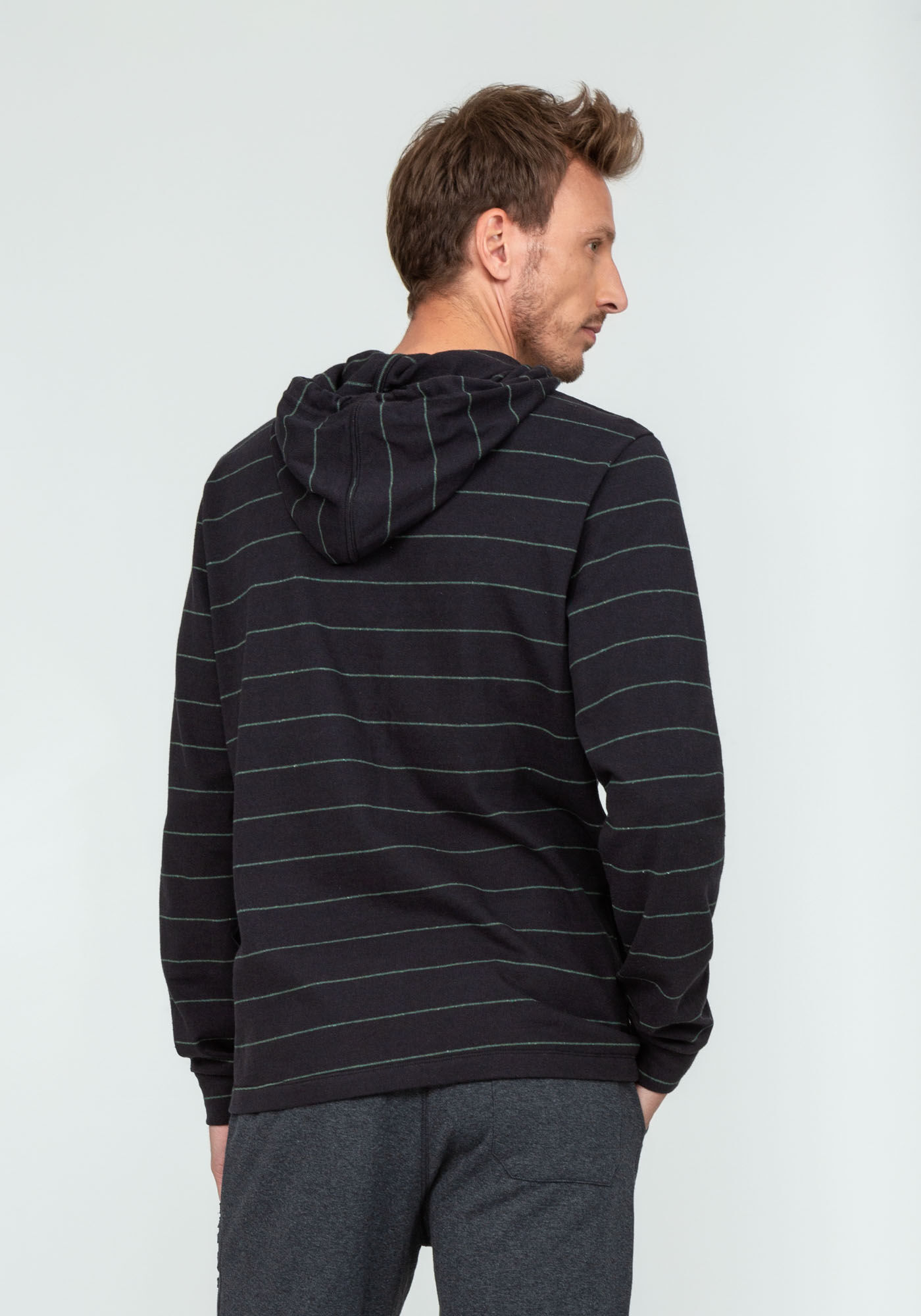 Blus&atilde;o Listrado em Malha com Capuz, PRETO REATIVO, large.