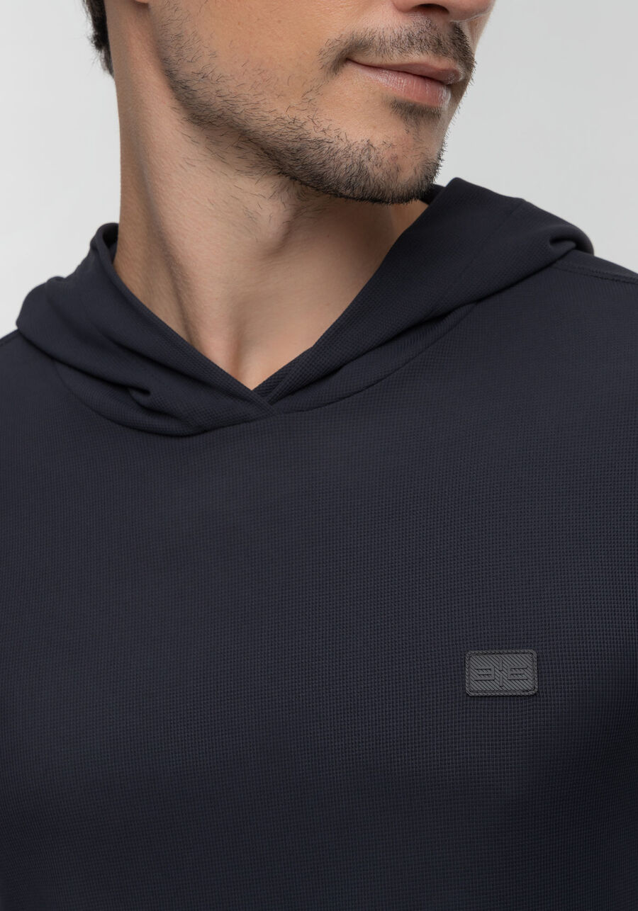 Camiseta De Mangas Longas Com Capuz Em Malha Leve, PRETO. Camiseta De Mangas Longas Com Capuz Em Malha Leve, PRETO, large.