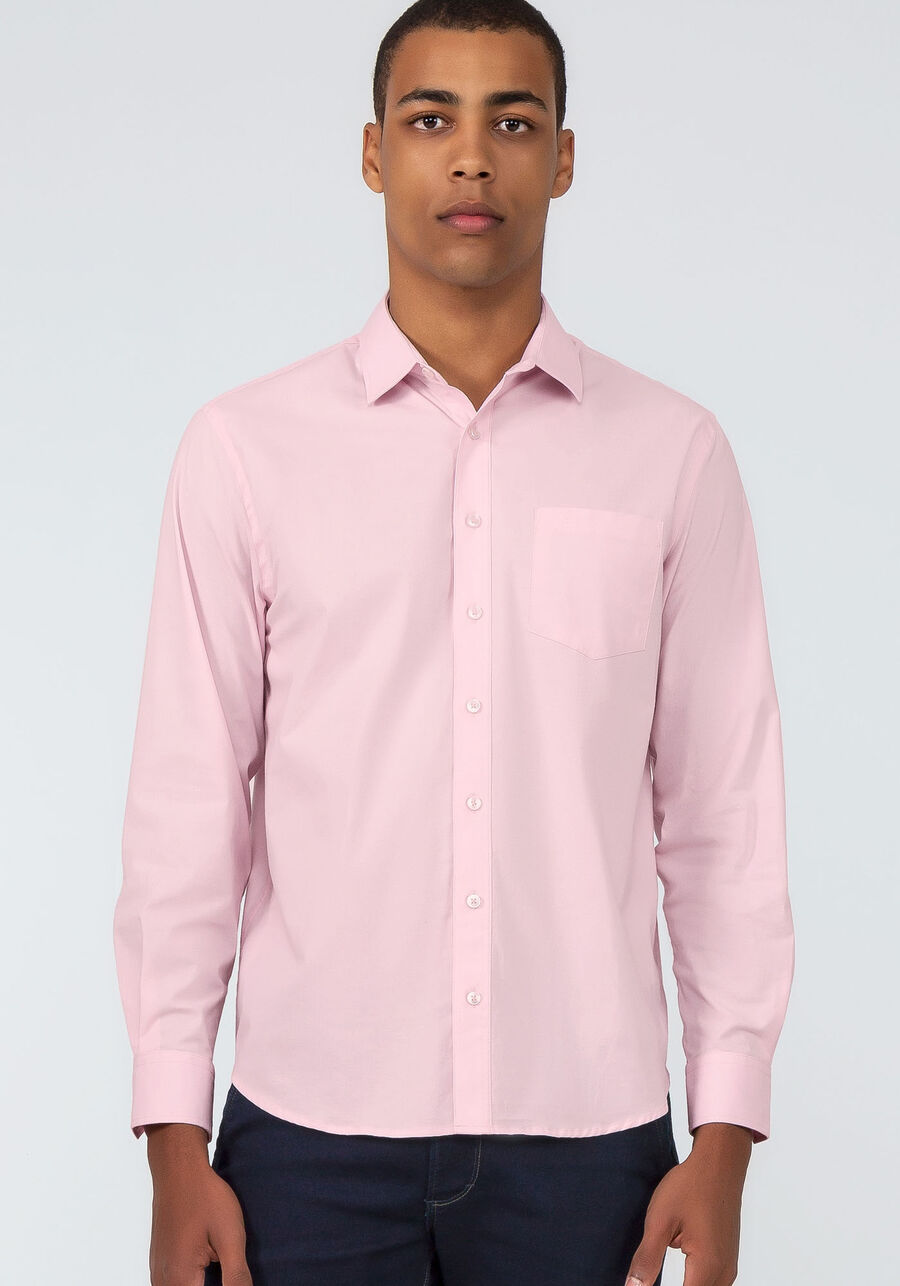 Camisa Masculina Manga Longa Comfort, ROSA. Camisa Masculina Manga Longa Comfort, ROSA, large.