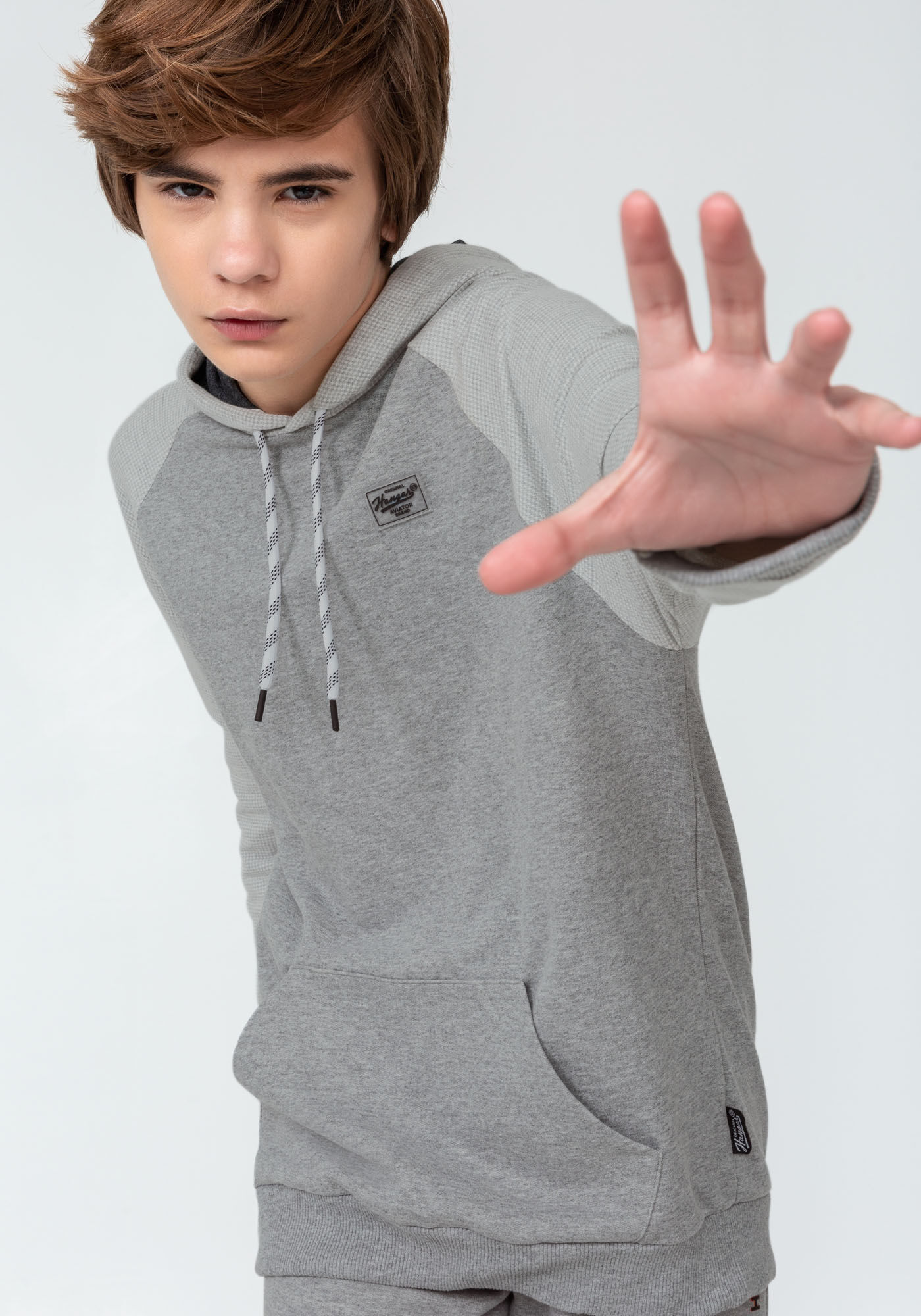 Blus&atilde;o em Moletom com Mangas Longas Pied Poule Juvenil, MESCLA MEDIO, large.