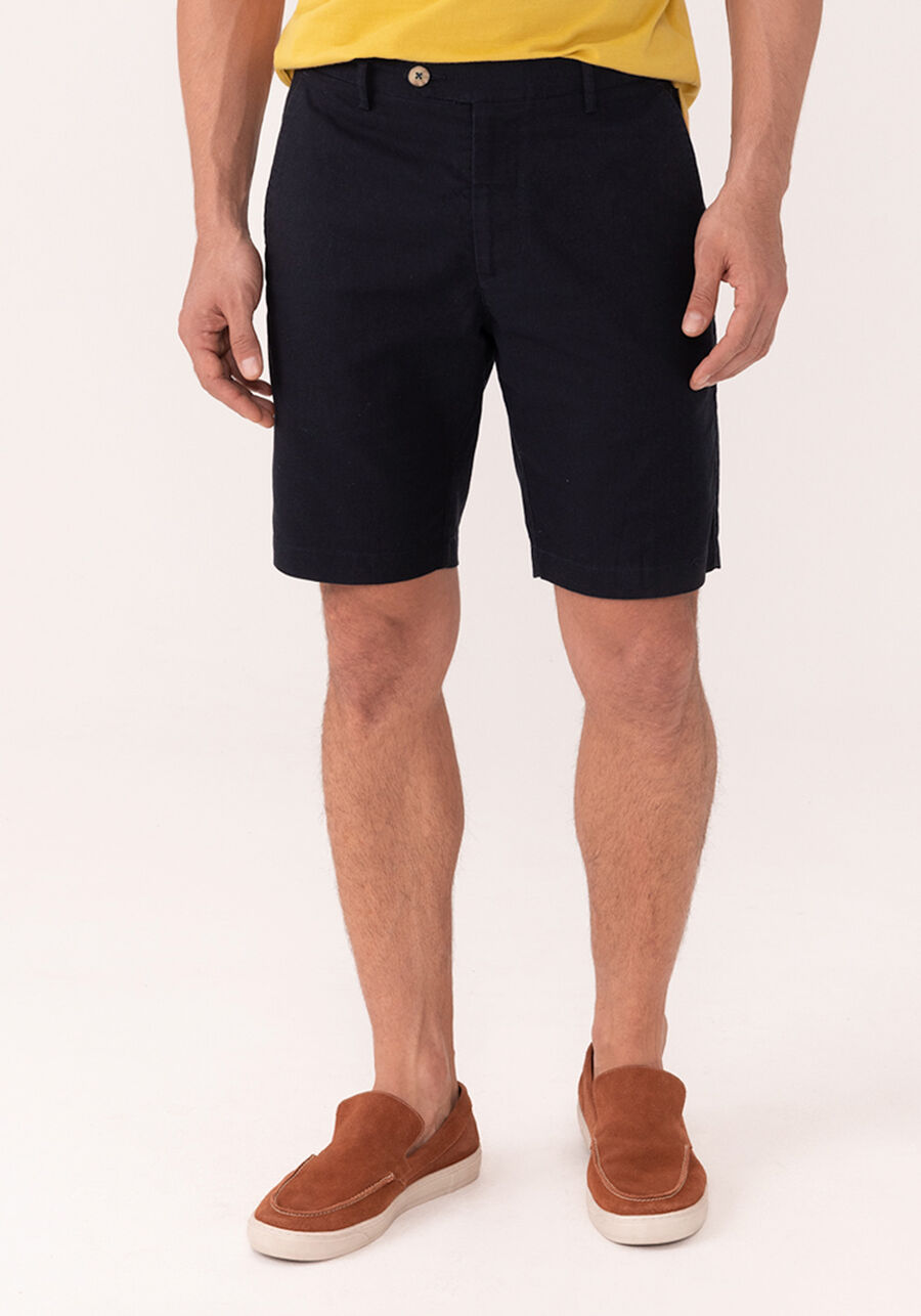 Bermuda Com Bolsos Em Tecido Com Linho, MARINHO IMPERIO. Bermuda Com Bolsos Em Tecido Com Linho, MARINHO IMPERIO, large.