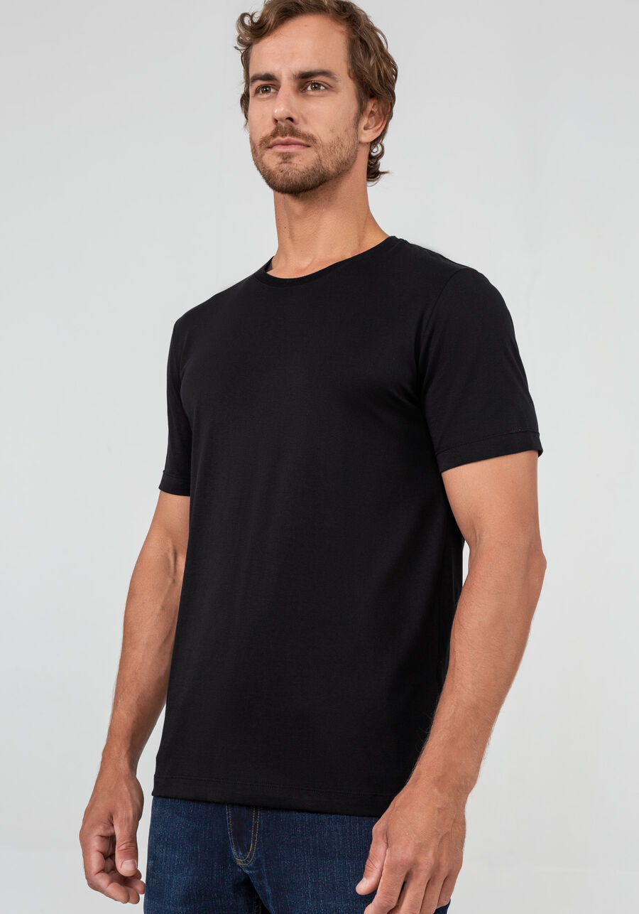 Camiseta Masculina em Algodão Pima Clássica, PRETO REATIVO, large.