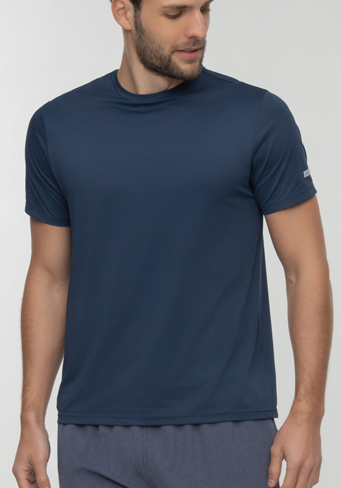 Camiseta Masculina De Mangas Curtas Em Malha De Poliamida, MARINHO, large.