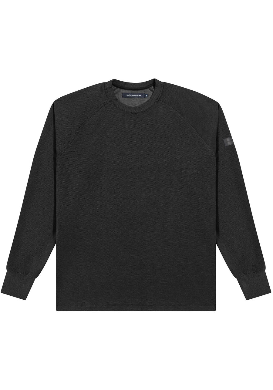 Blusão Masculino em Moletom Denim com Manga Raglan, PRETO REATIVO. Blusão Masculino em Moletom Denim com Manga Raglan, PRETO REATIVO, large.