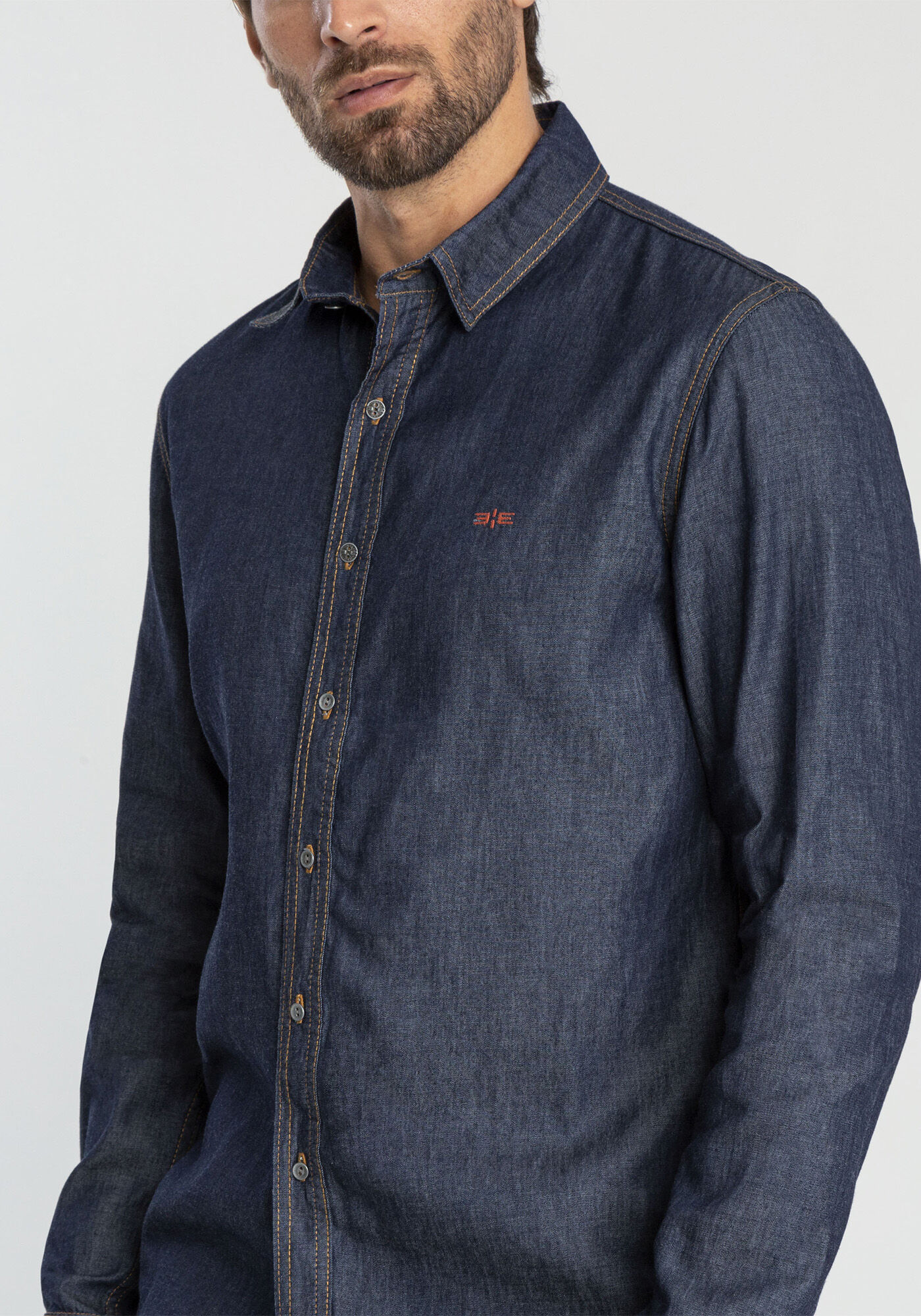 Camisa masculina Manga Longa, JEANS ESCURO, large.