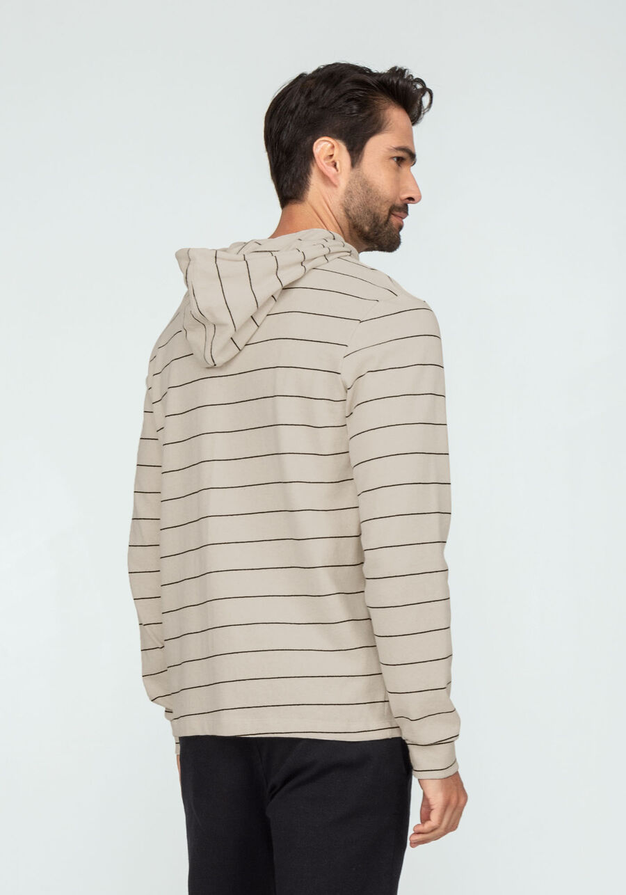 Blusão Listrado em Malha com Capuz, BRANCO OFF WHITE. Blusão Listrado em Malha com Capuz, BRANCO OFF WHITE, large.
