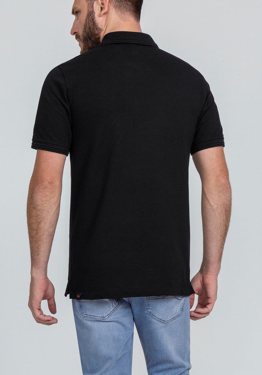 Camisa Polo Malha Piquet com Retilínea, PRETO REATIVO. Camisa Polo Malha Piquet com Retilínea, PRETO REATIVO, large.