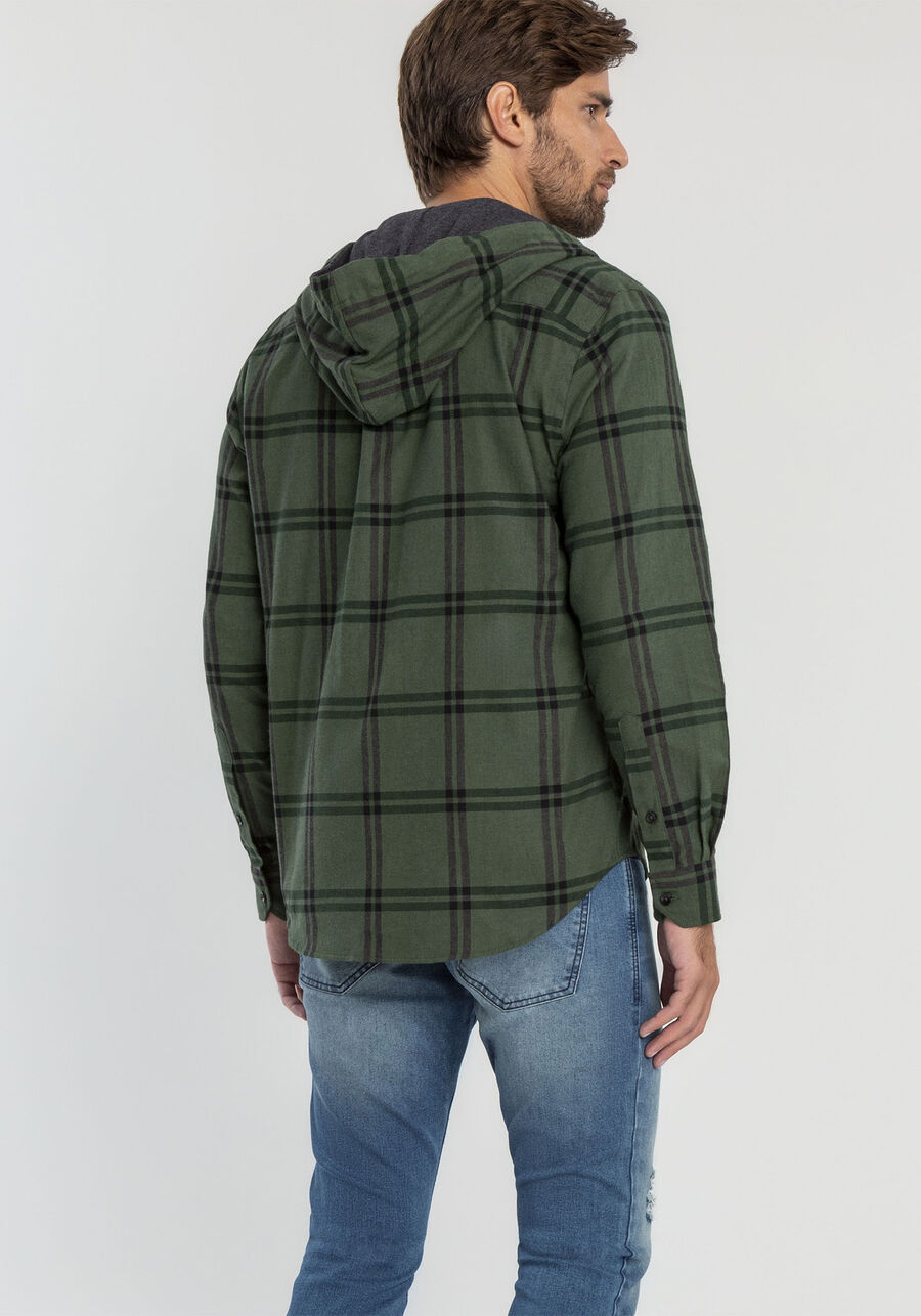 Camisa Capuz Flanela Xadrez Comfort, VERDE GOLF. Camisa Capuz Flanela Xadrez Comfort, VERDE GOLF, large.