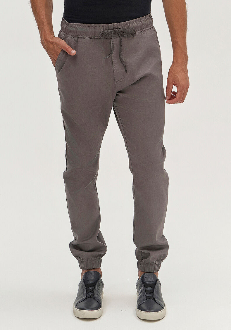 Cal&ccedil;a Jogging Com Bolsos Em Sarja Com Elastano, CINZA NOTI, large.