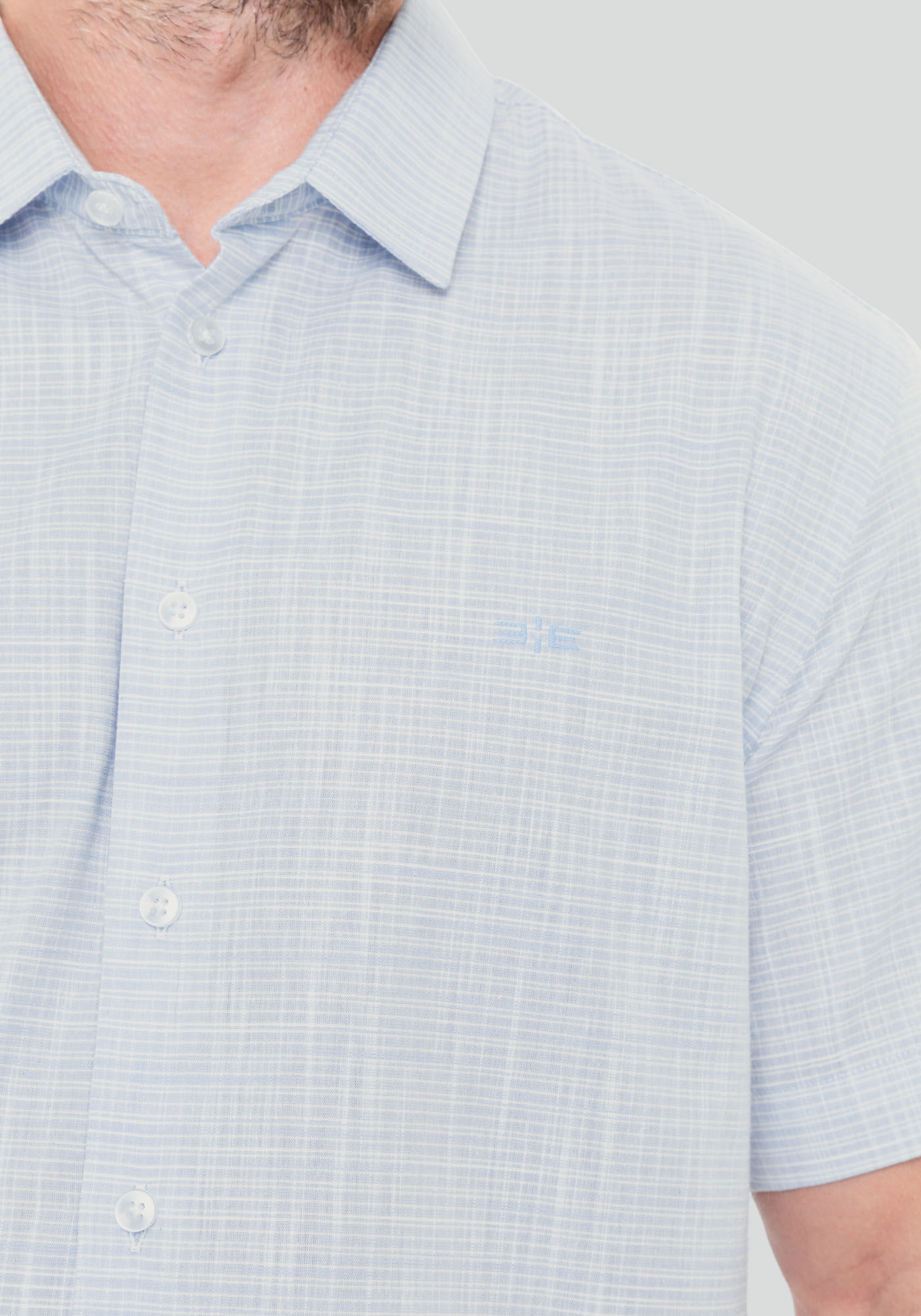 Camisa Manga Curta Masculina Slim Fit, AZUL, large.