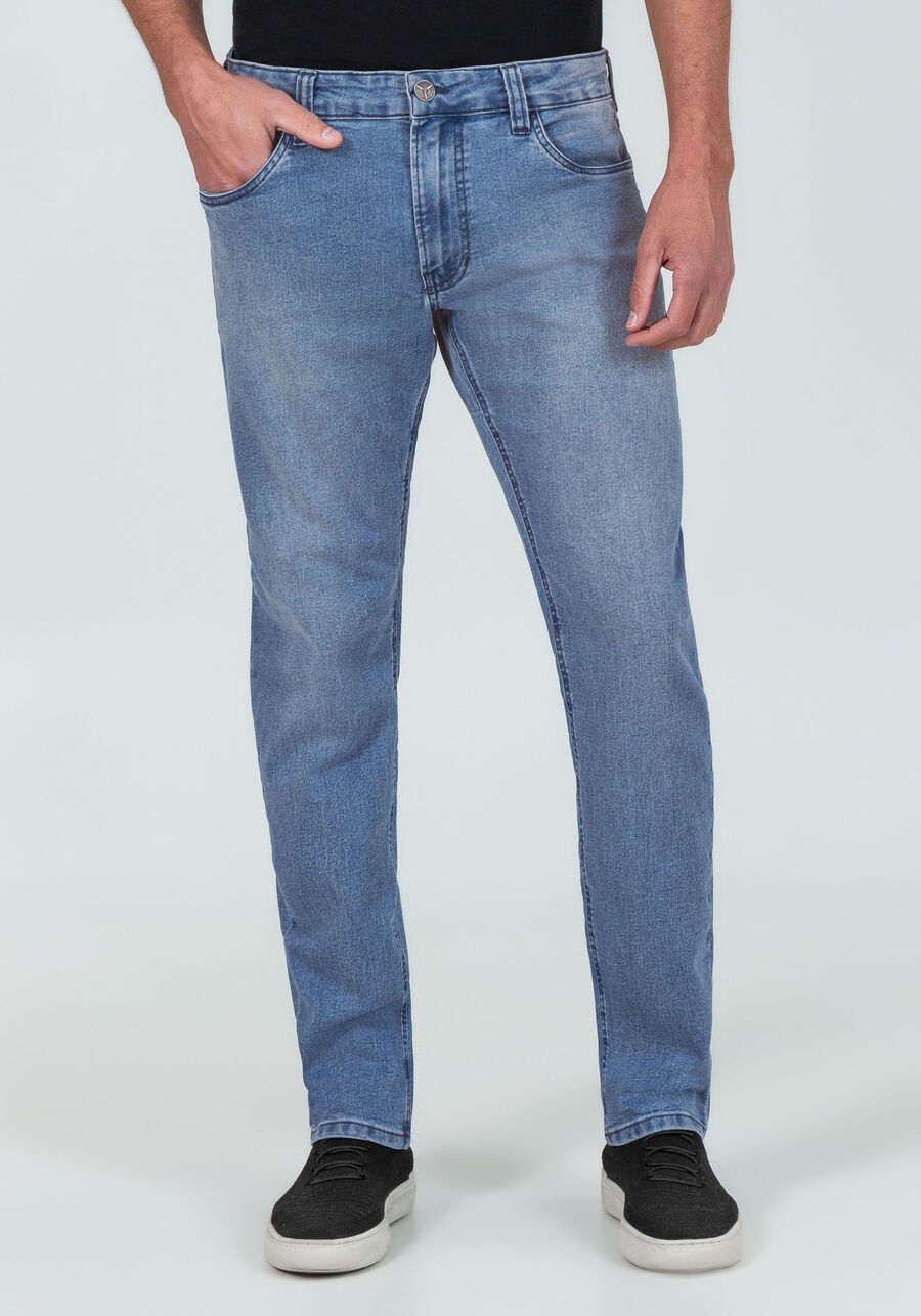 Calça Jeans Slim Antidesgaste Lavagem Média, JEANS. Calça Jeans Slim Antidesgaste Lavagem Média, JEANS, large.