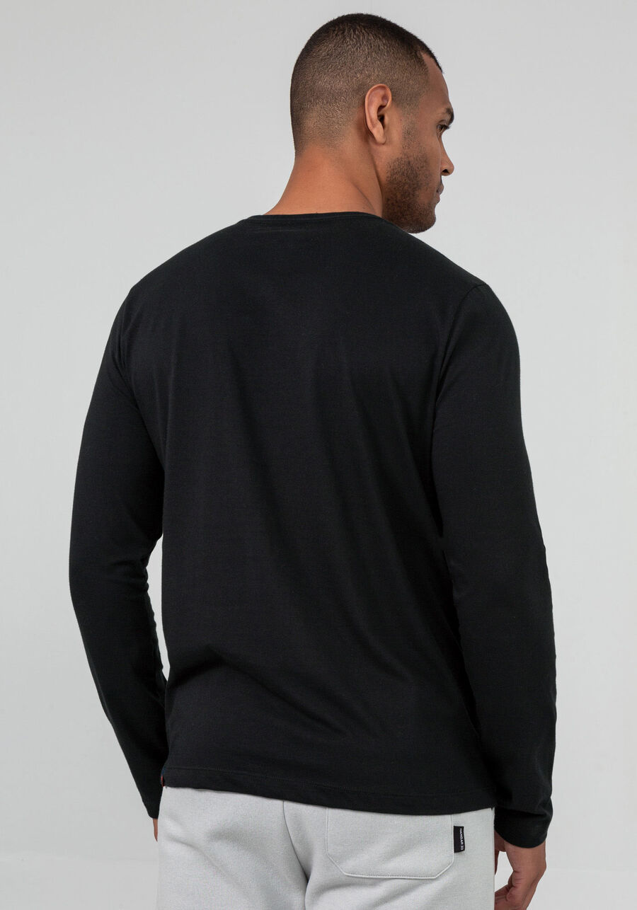 Camiseta Manga Longa Masculina em Malha Básica, PRETO REATIVO. Camiseta Manga Longa Masculina em Malha Básica, PRETO REATIVO, large.
