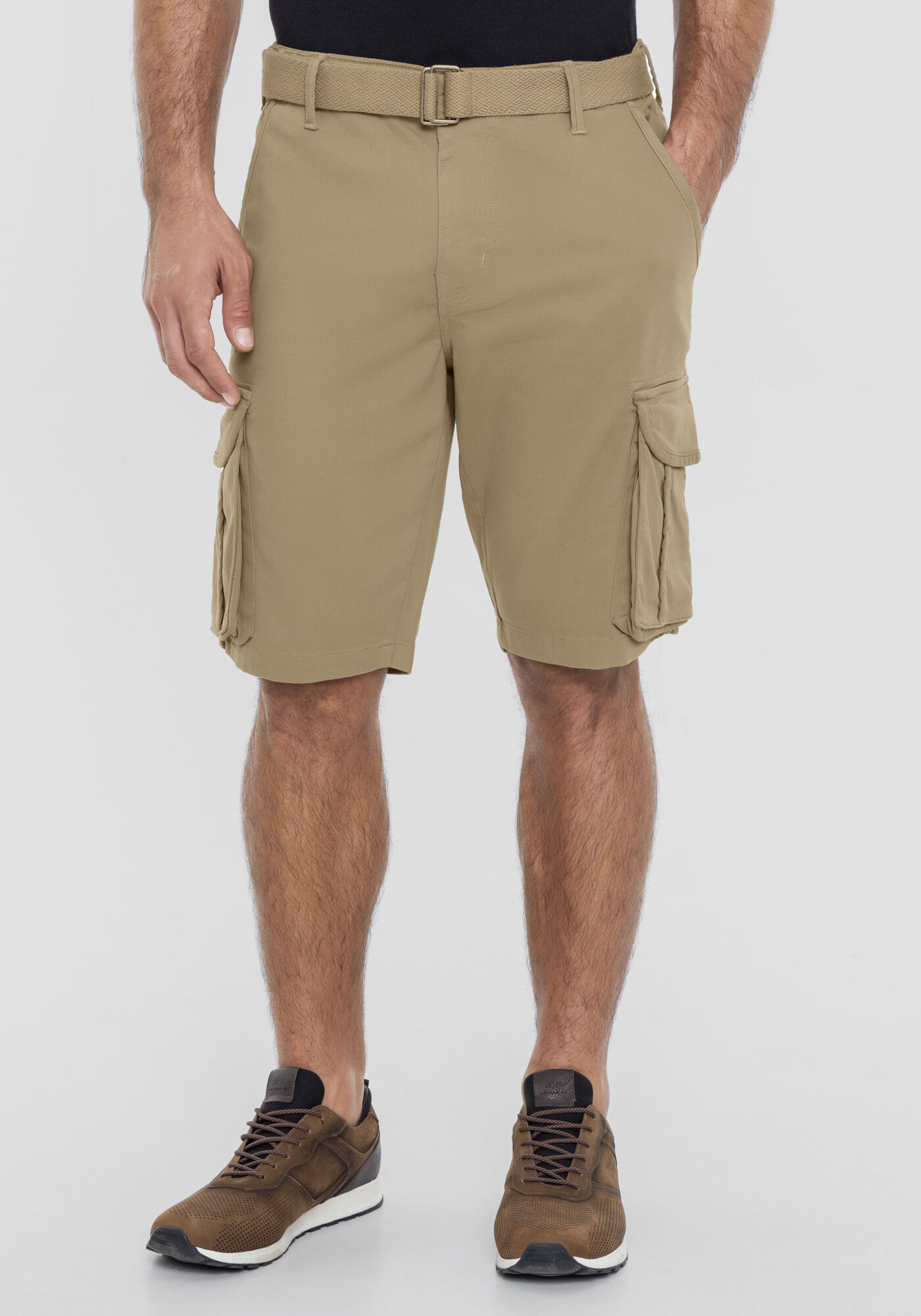 Bermuda Sarja Reta Cargo com Cinto, CAQUI RAIZ, large.