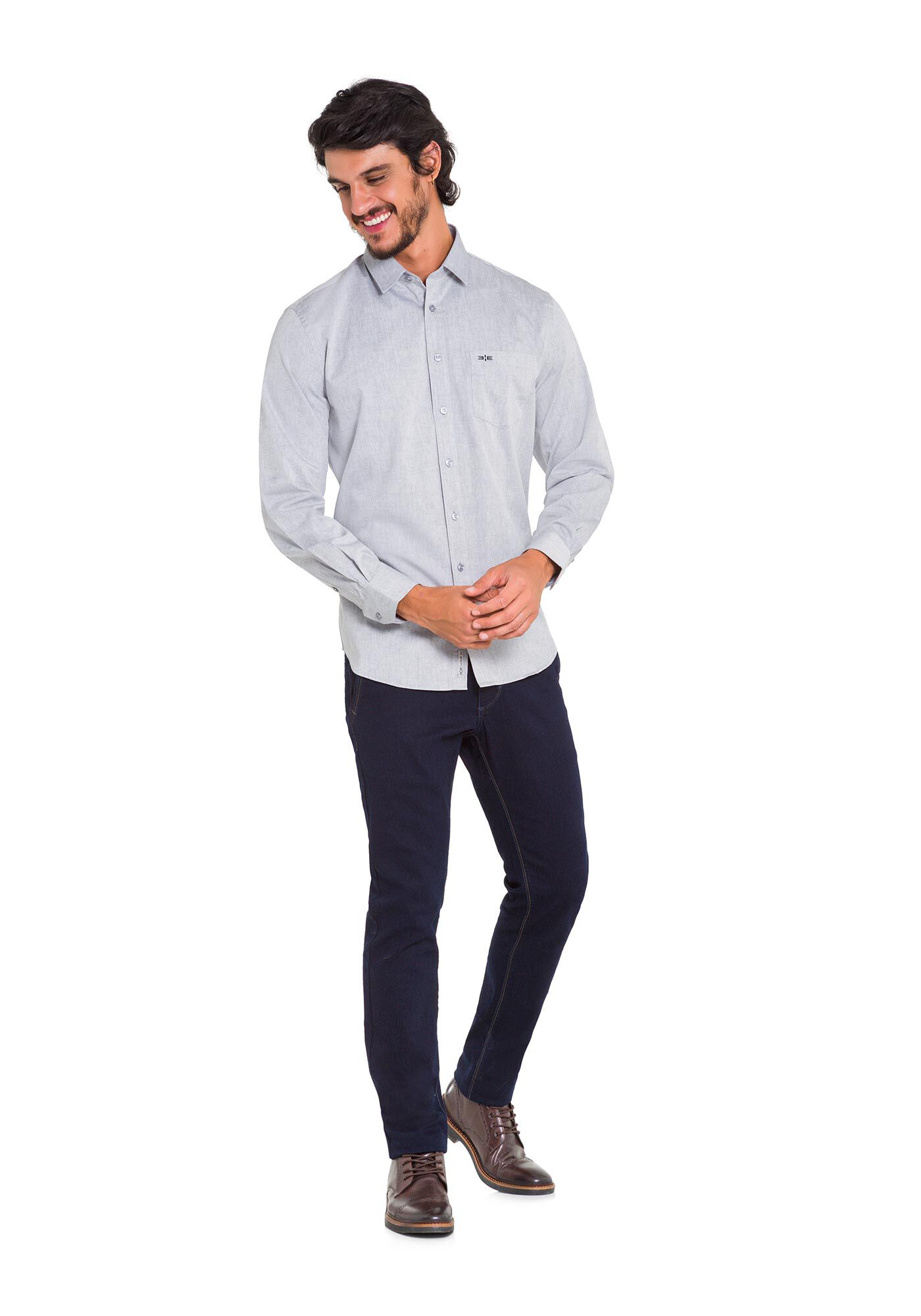 Camisa Comfort Tecido Plano, CINZA, large.