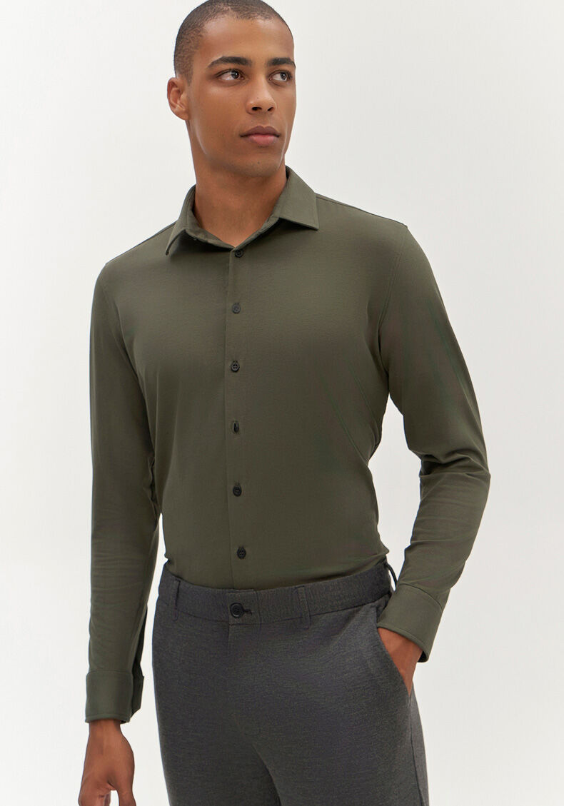 Camisa De Mangas Longas Em Malha Pima Slim Fit Masculina, VERDE VEGAS, large.
