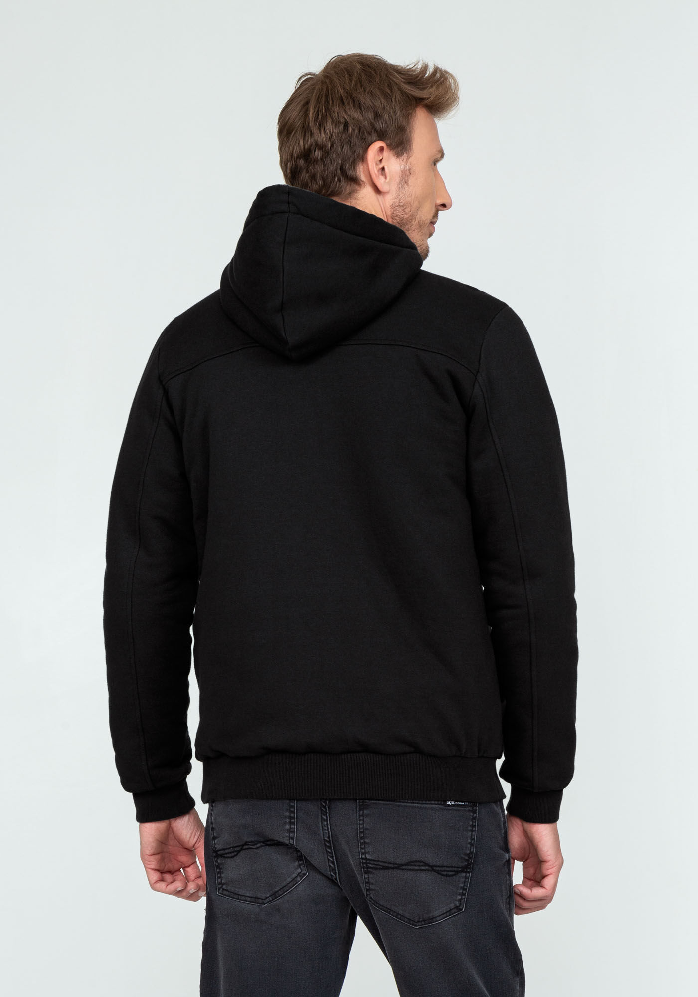 Jaqueta em Moletom com Forro T&eacute;rmico Tal Pai Tal Filho, PRETO REATIVO, large.