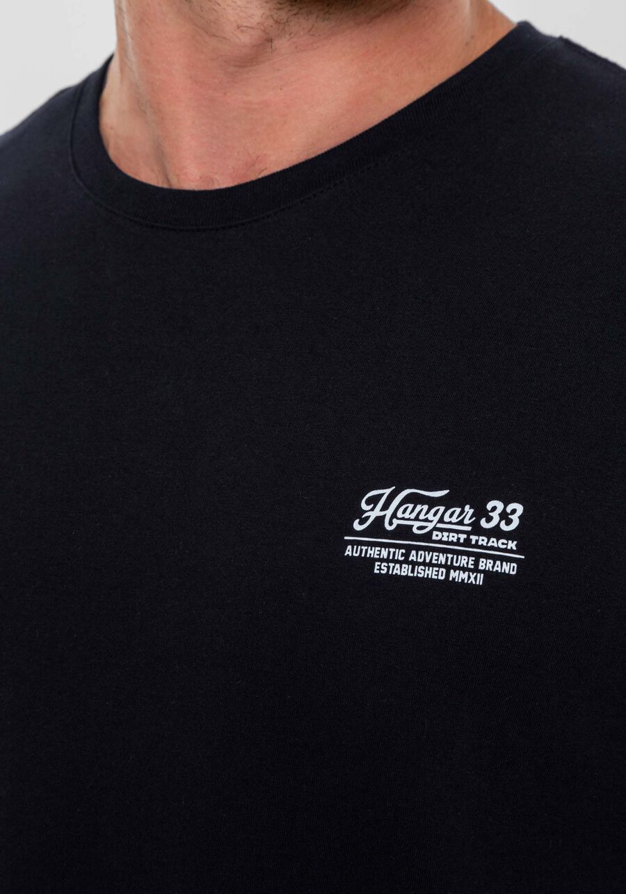 Camiseta Masculina em Malha com Estampa Costas, PRETO REATIVO. Camiseta Masculina em Malha com Estampa Costas, PRETO REATIVO, large.