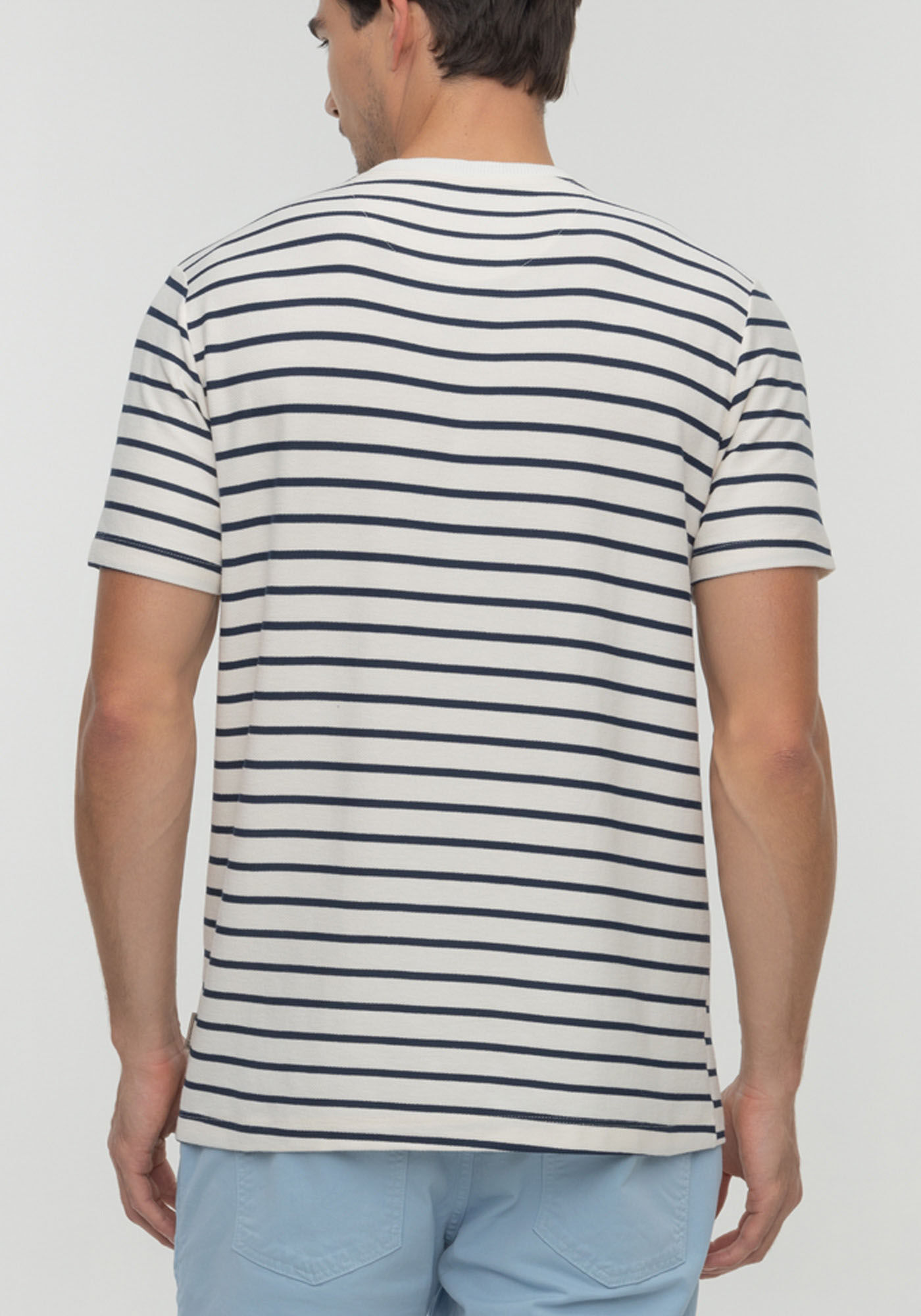 Camiseta De Mangas Curtas Com Gola Redonda Em Malha Listrada, MARINHO ACTION, large.