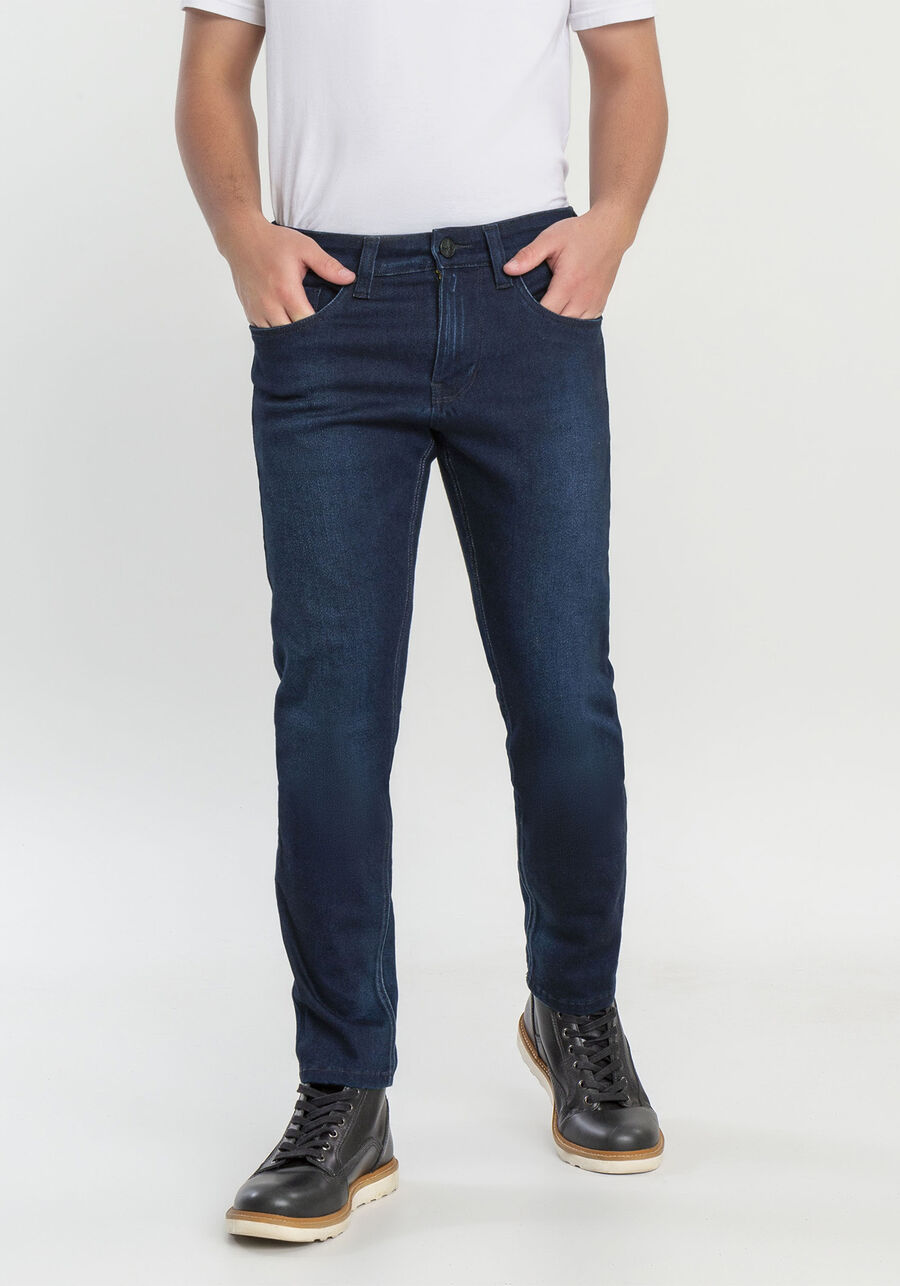 Calça Jeans Slim Turbofan, JEANS ESCURO. Calça Jeans Slim Turbofan, JEANS ESCURO, large.