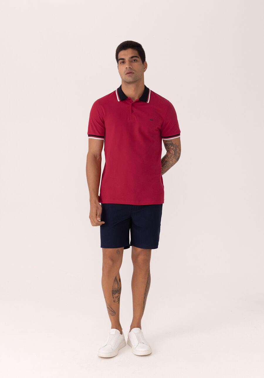 Camisa Com Gola Polo Em Malha Piquet Mercerizada, VERMELHO NATTY. Camisa Com Gola Polo Em Malha Piquet Mercerizada, VERMELHO NATTY, large.