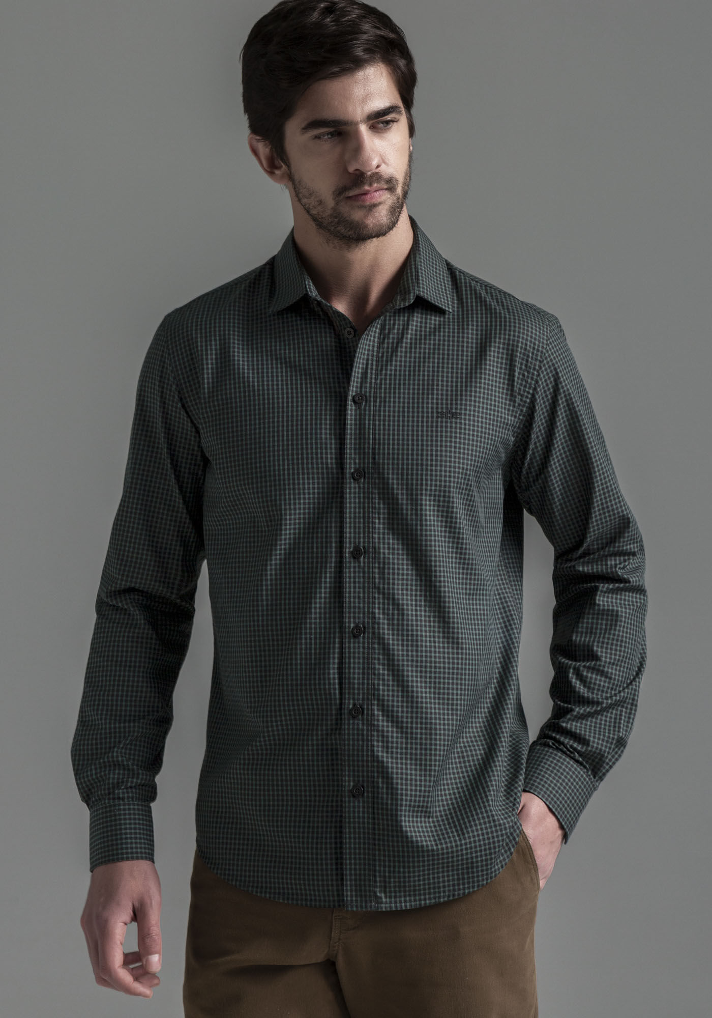 Camisa Masculina Slim Fit em Tricoline, VERDE ARABESQUE, large.