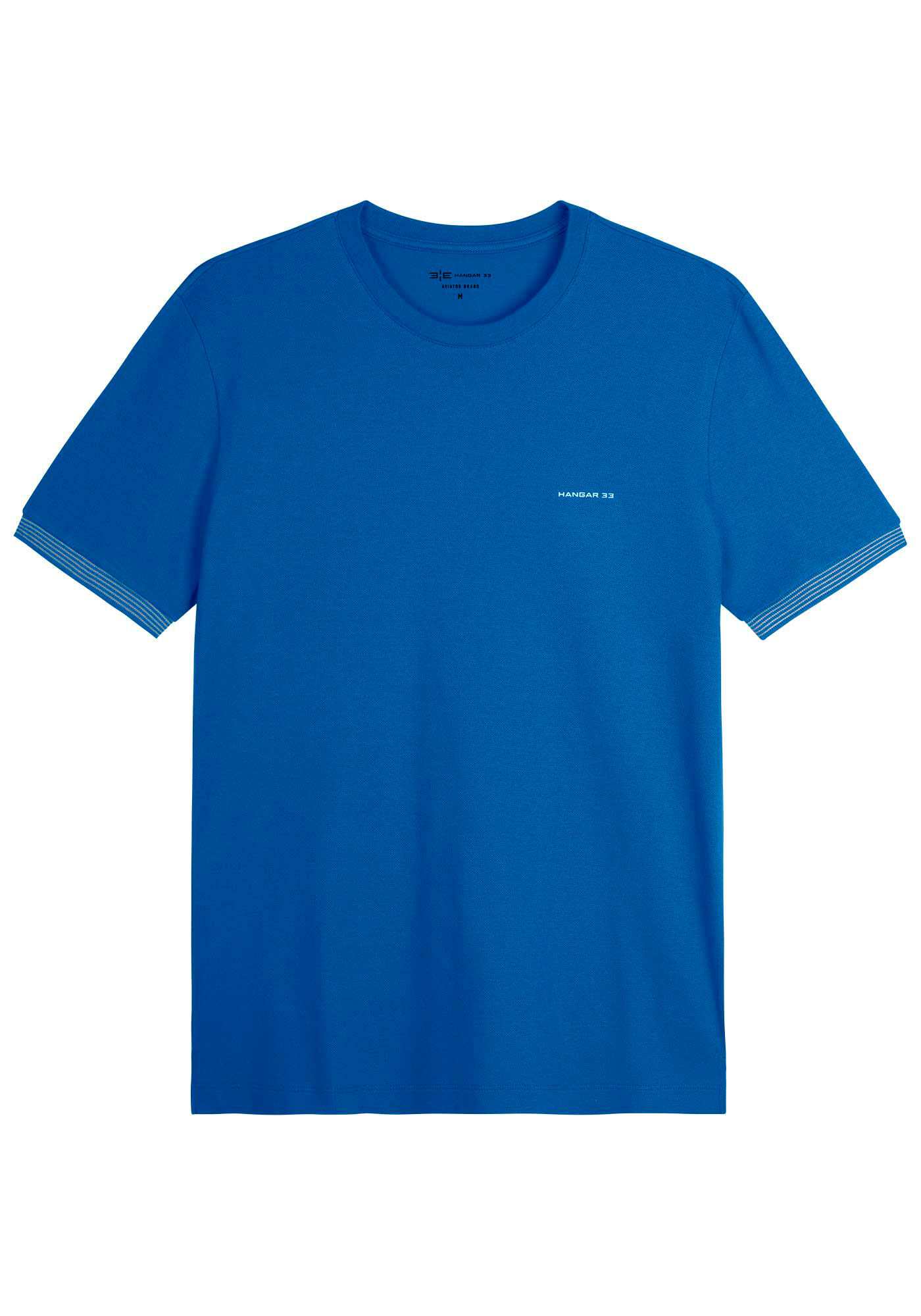 Camiseta Masculina em Malha Piquet com Retil&iacute;nea, AZUL OMEGA, large.