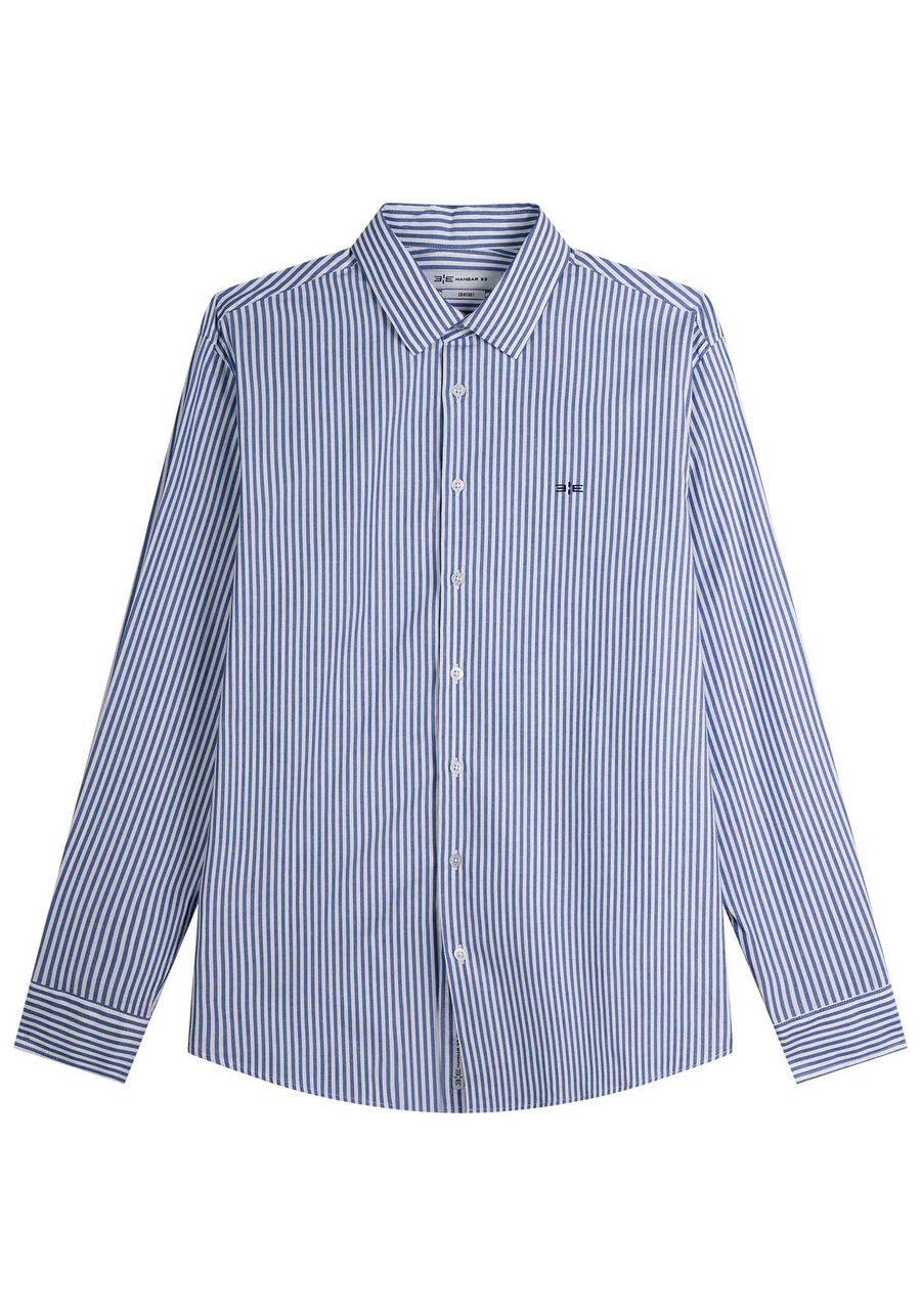 Camisa Masculina Comfort Listrada com Elastano, AZUL. Camisa Masculina Comfort Listrada com Elastano, AZUL, large.