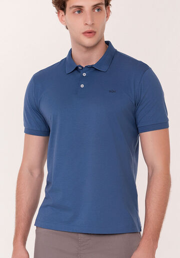 Camisa Polo De Mangas Curtas Em Algodão Pima, AZUL SEED. Camisa Polo De Mangas Curtas Em Algodão Pima, AZUL SEED, large.