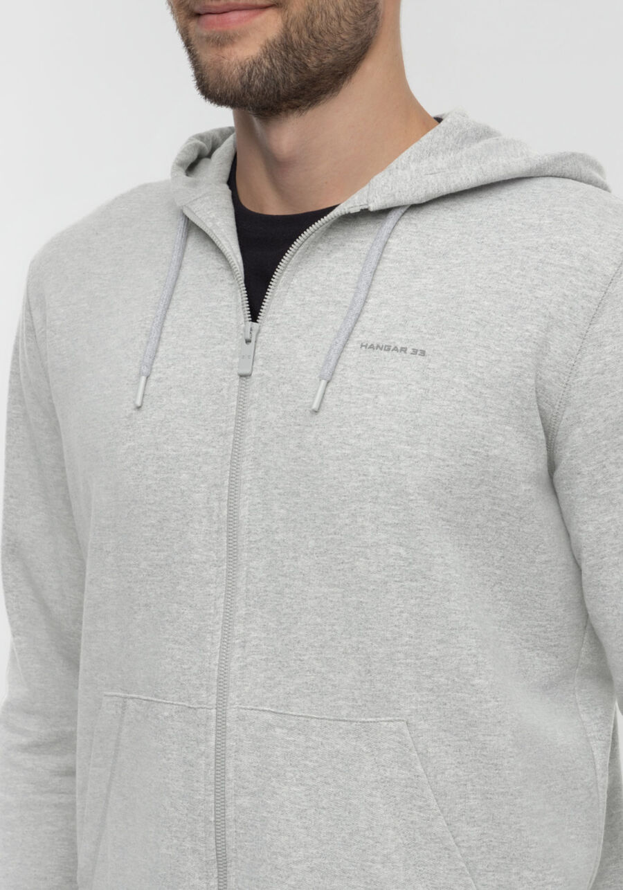 Jaqueta Com Capuz E Zíper Em Moletom Sem Felpa, MESCLA MEDIO. Jaqueta Com Capuz E Zíper Em Moletom Sem Felpa, MESCLA MEDIO, large.