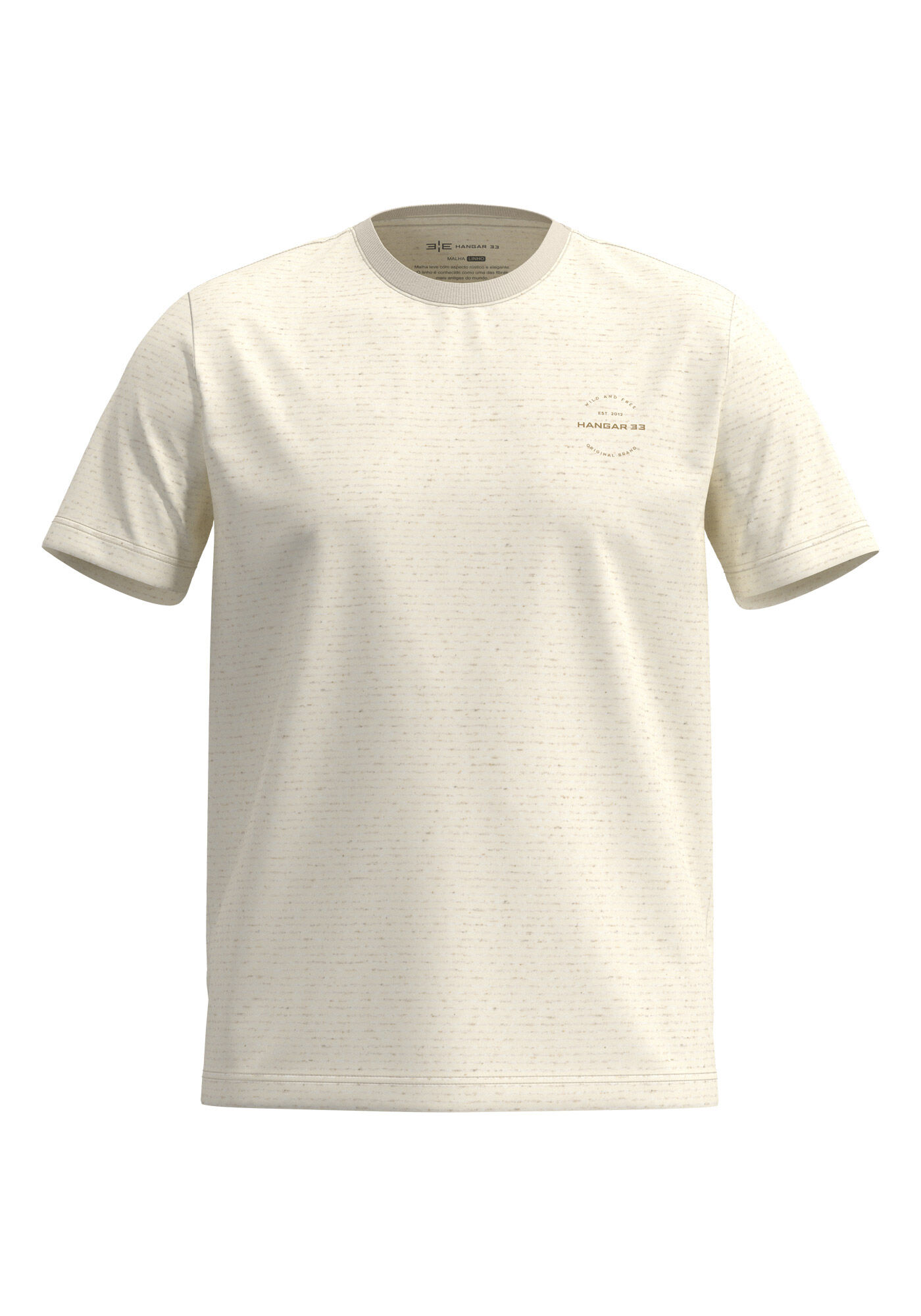 Camiseta De Mangas Curtas Em Malha Listrada Com Linho, BRANCO OFF WHITE, large.