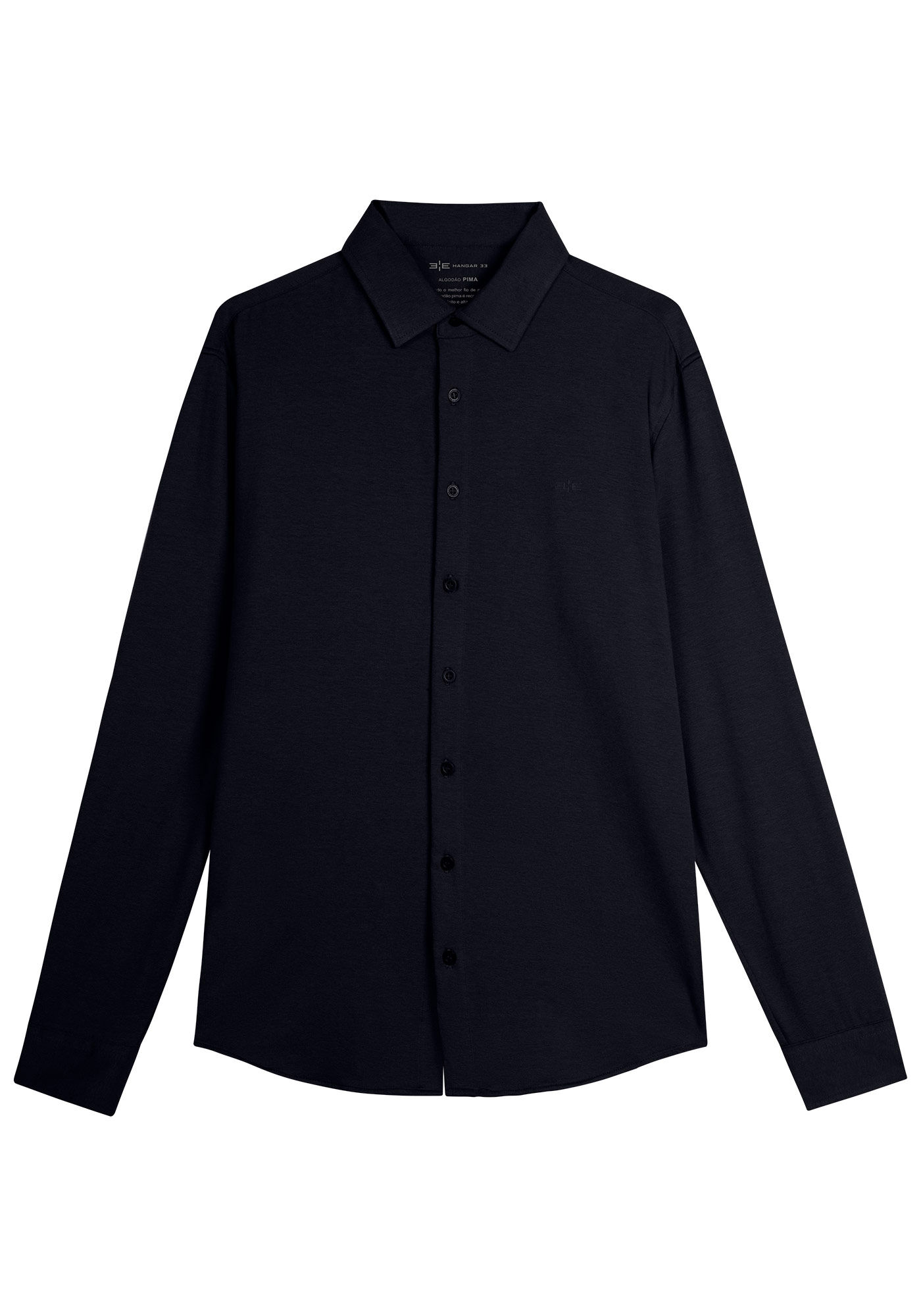 Camisa De Mangas Longas Em Malha Pima Slim Fit Masculina, PRETO REATIVO, large.