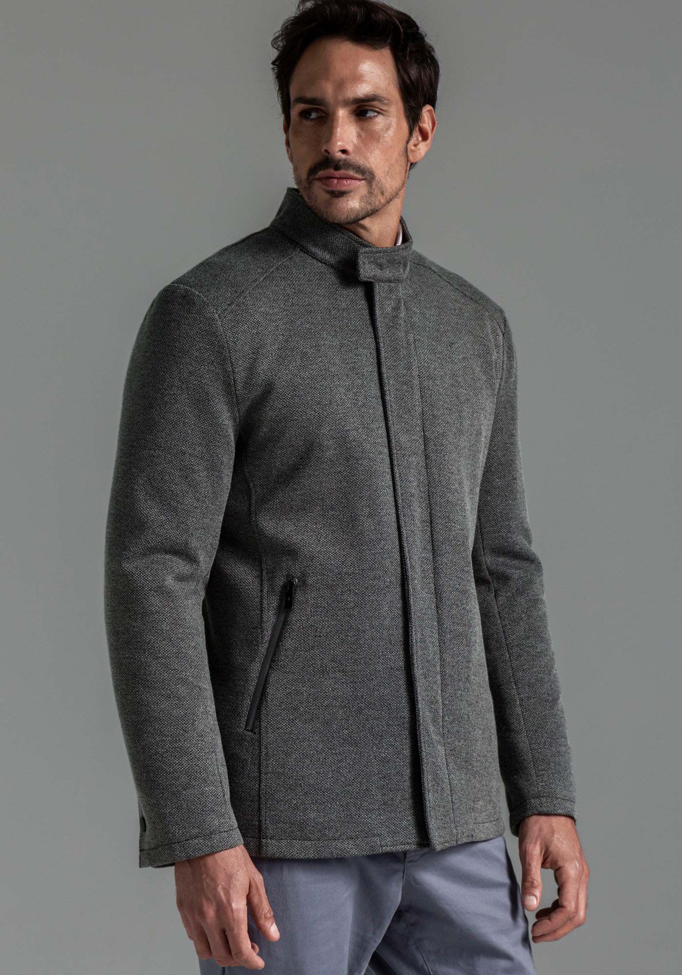 Casaco Masculino em Tecido Alfaiataria com Bolso, CINZA NOTI, large.