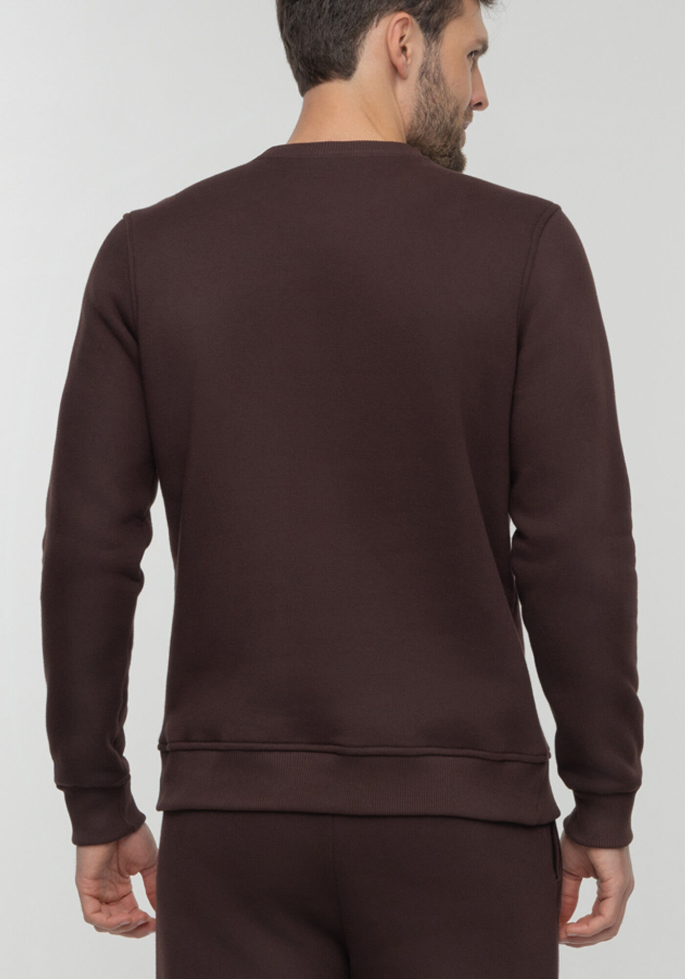 Blus&atilde;o Em Moletom Peluciado Com Gola Redonda E Punhos, MARROM EGGPLANT, large.