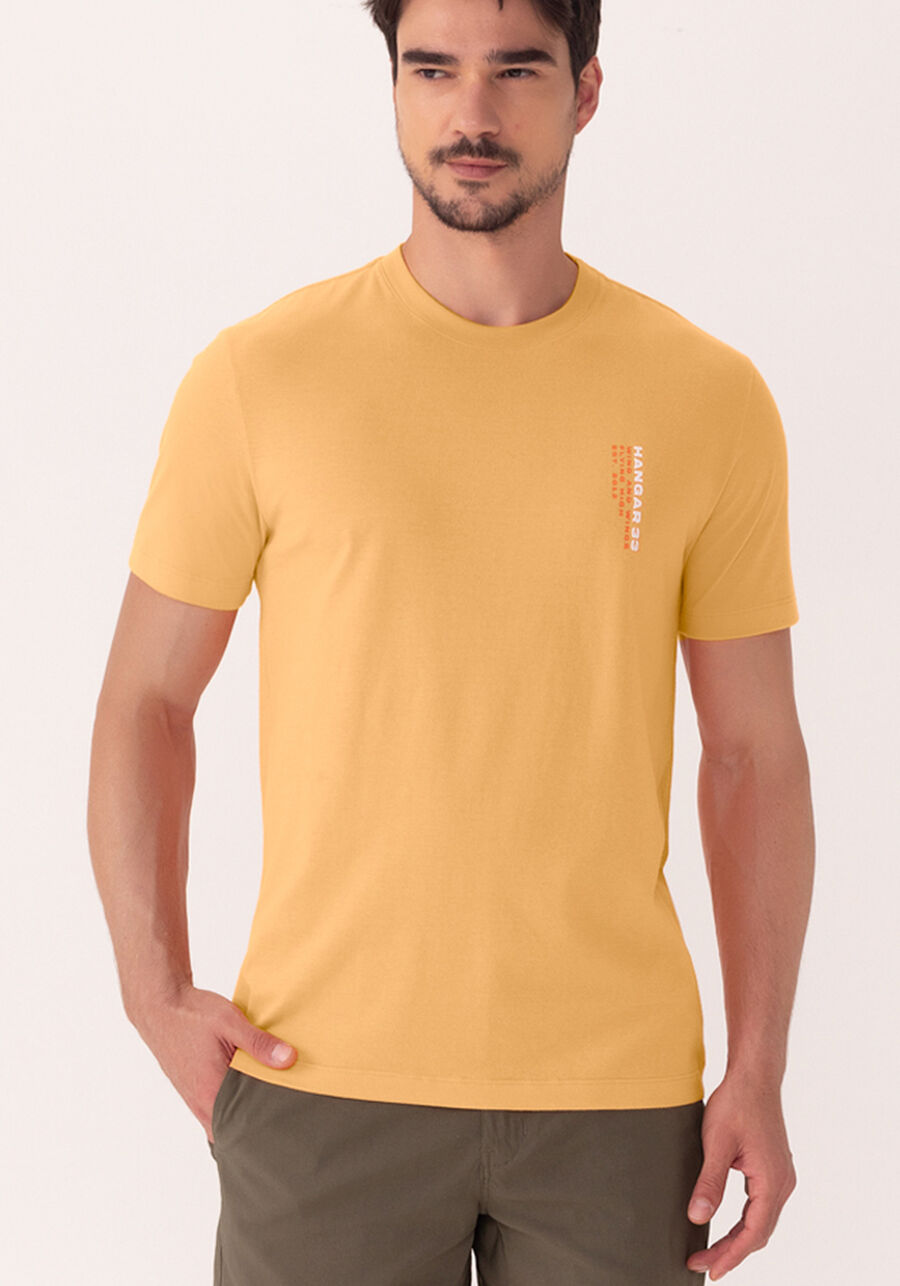 Camiseta De Manga Curta Com Estampa Em Meia Malha Peletizada, LARANJA SUNSET. Camiseta De Manga Curta Com Estampa Em Meia Malha Peletizada, LARANJA SUNSET, large.